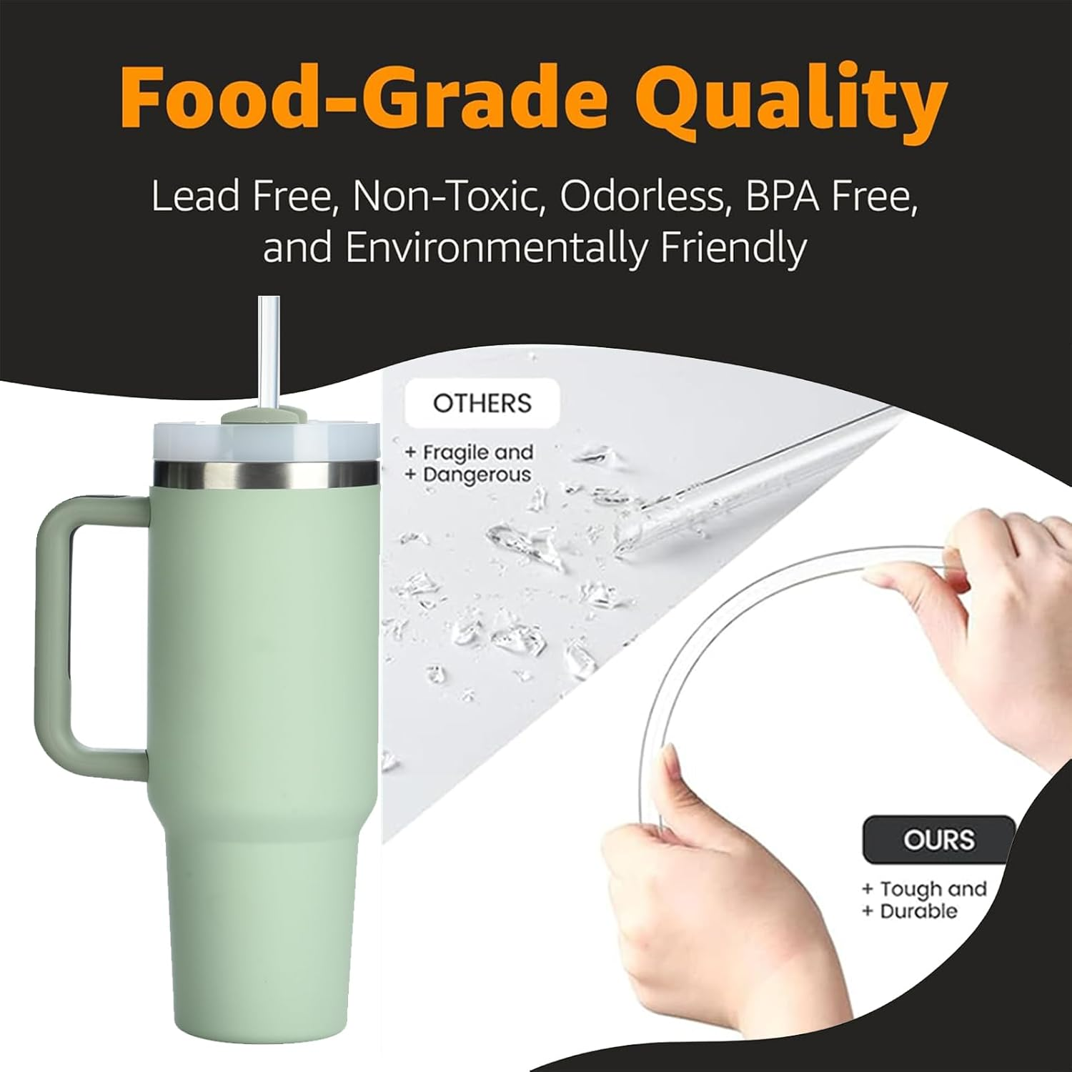 VITEVER Replacement Straw Compatible with Stanley 40 Oz 30 Oz Cup Tumbler, 6 Reusable Straws with 1 Cleaning Brush,Plastic (Clear) - Grey image number 2