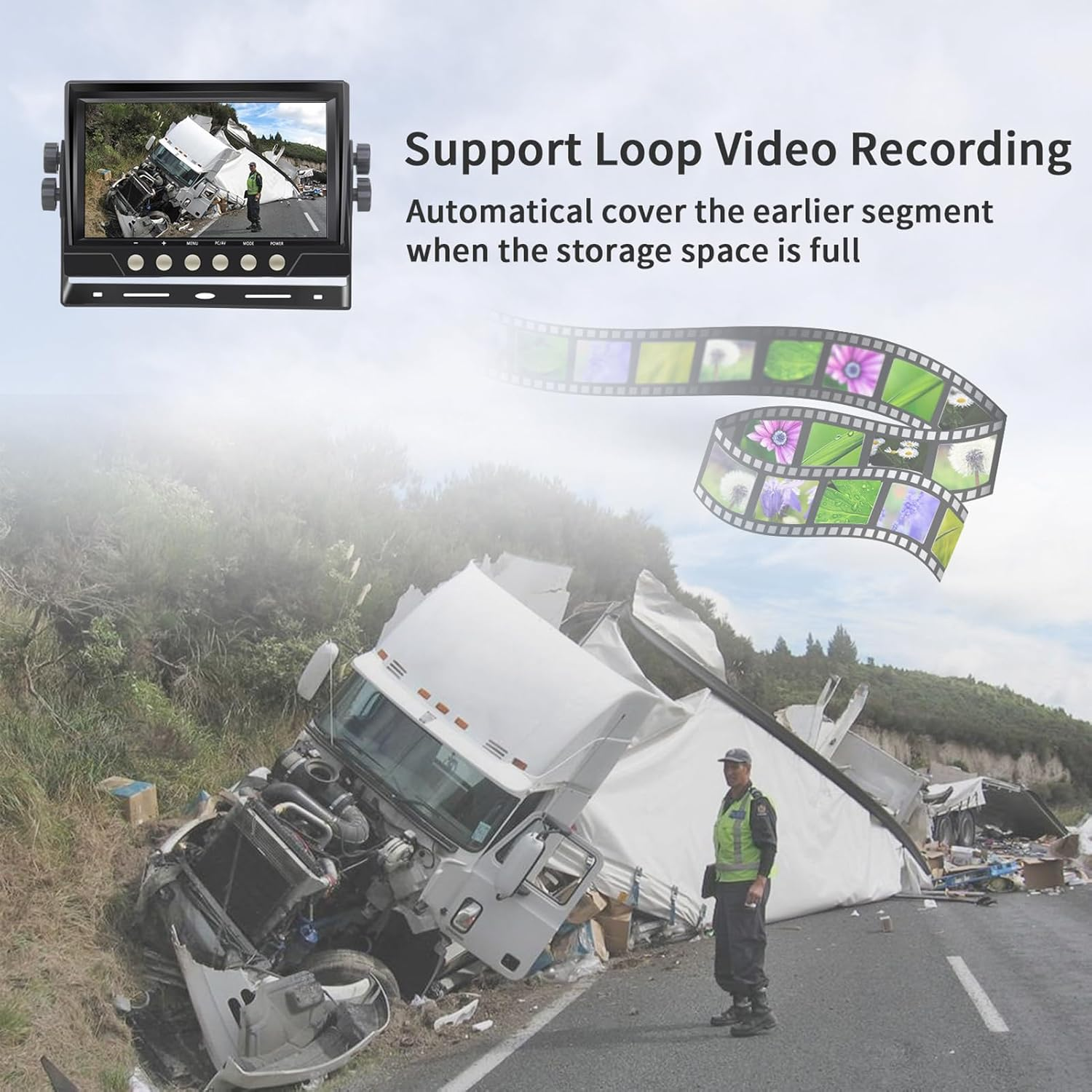 Magnetic Solar Wireless Backup Camera, HD 1080P 7'' DVR Monitor No Wiring Trailer Hitch Rear View Camera 10200 Mah Rechargeable Waterproof Night Vision Cameras for Truck Car SUV image number 1