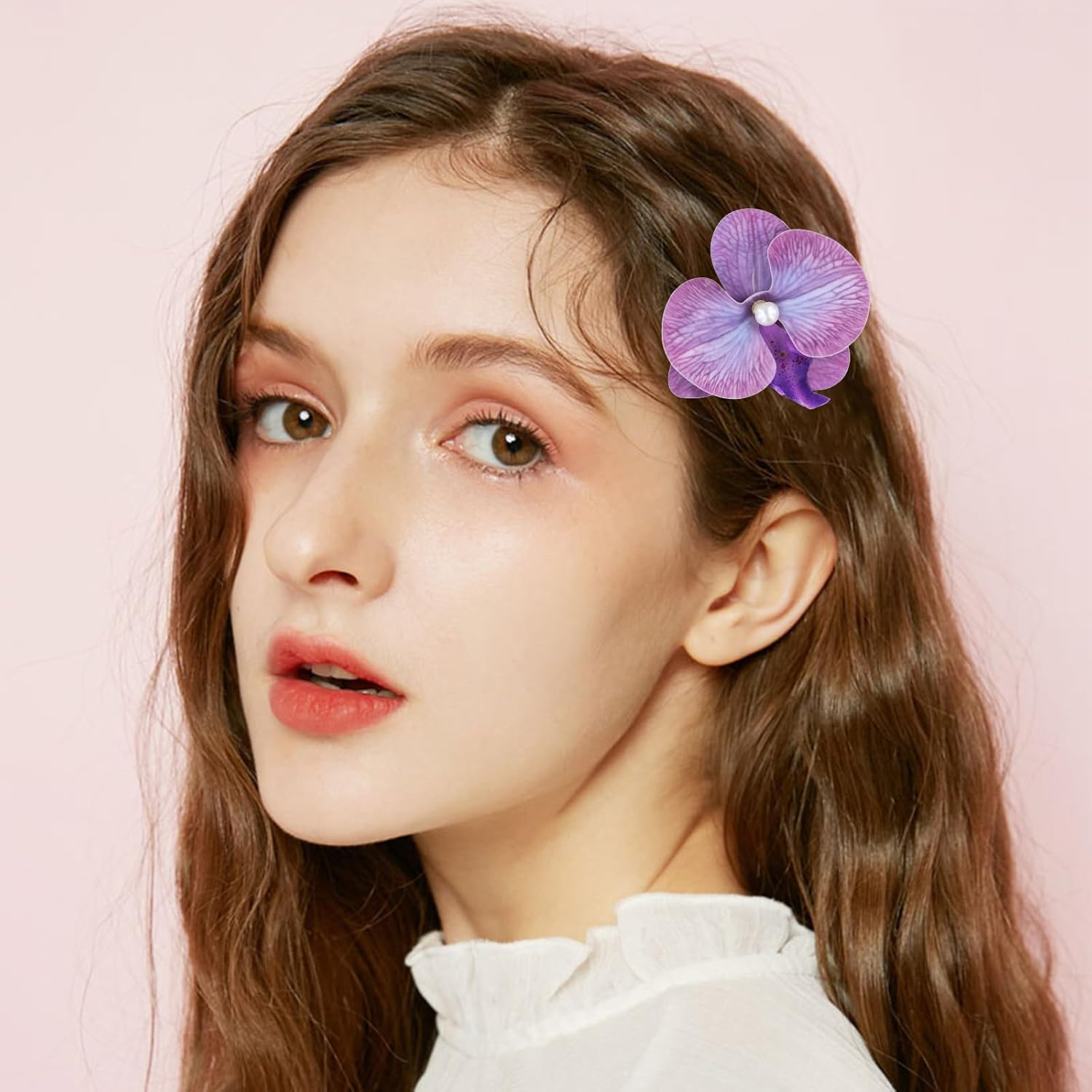 Ziyonix Pack of 3 Hair Clips with Hawaiian Flowers, Artificial Flower Clips, Bohemian Butterfly Orchid, Hair Clip for Holidays by the Sea, Women and Girls