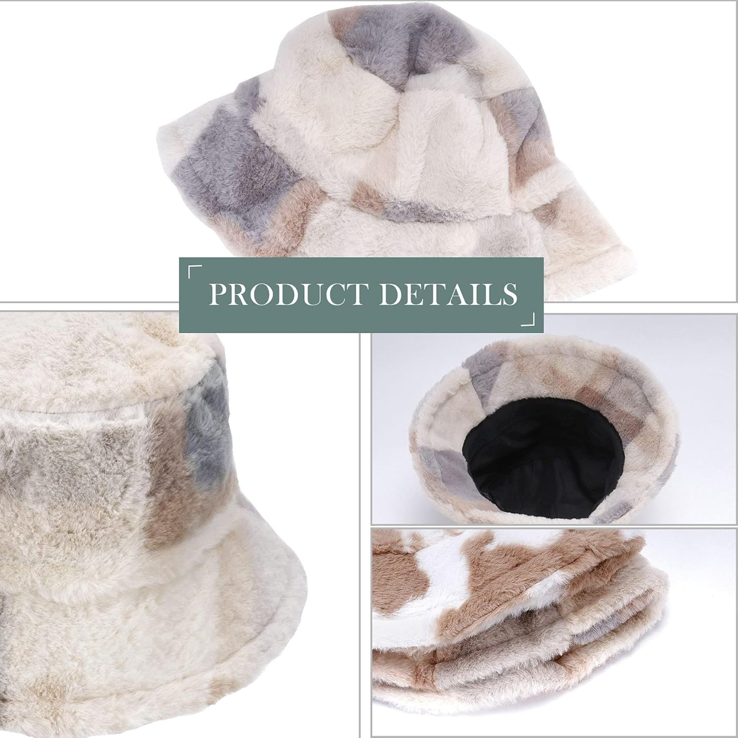 Hebenie Winter Bucket Hat - Women Fluffy Fisherman Hat Soft Faux Winter Fuzzy Furry Warm Thicken Wide Brim Plush Hat for Women Girls - Grey image number 4