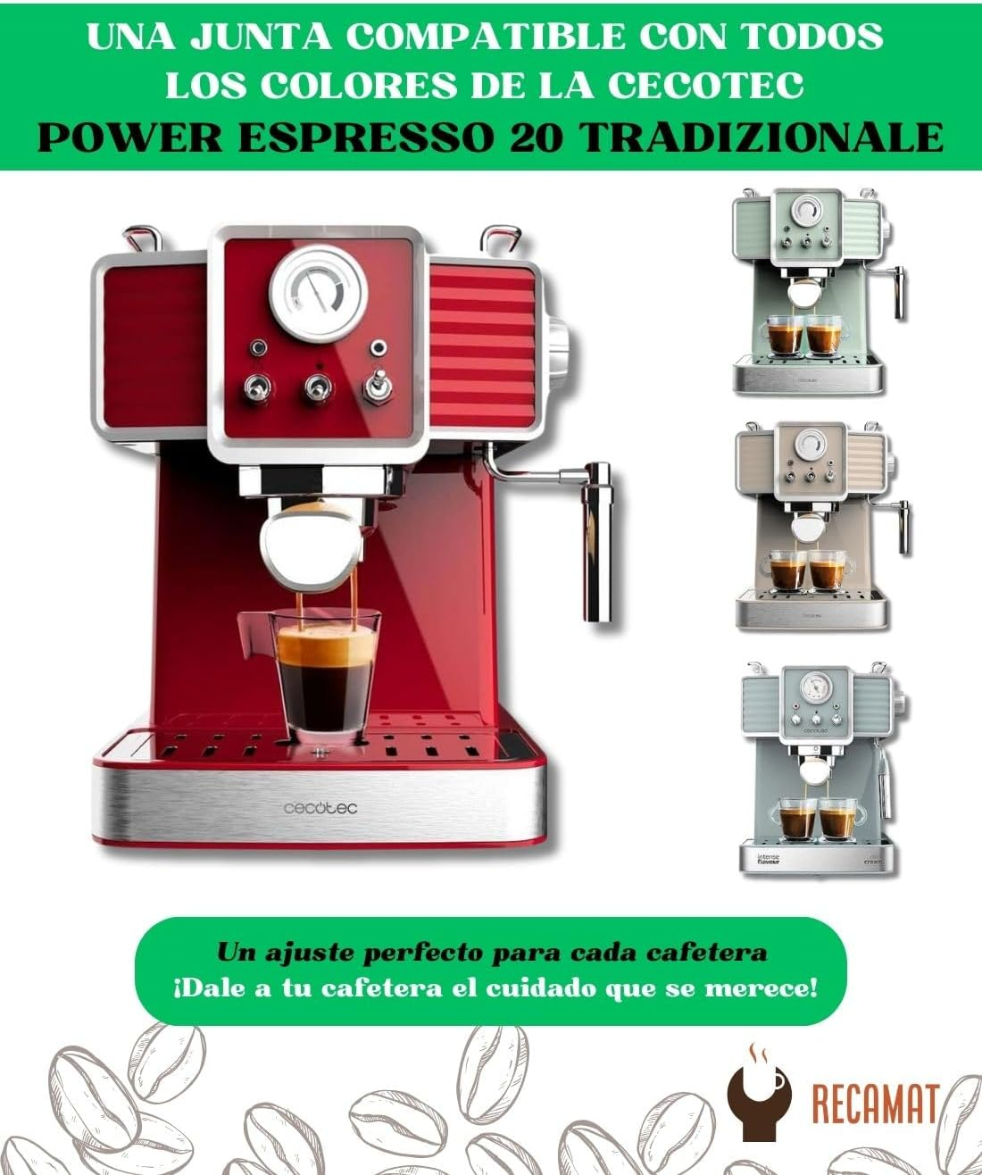 RECAMAT. Replacement Strainer Gasket for Cecotec Power Espresso 20 Tradizionale Durable Heat Resistant Replacement image number 5