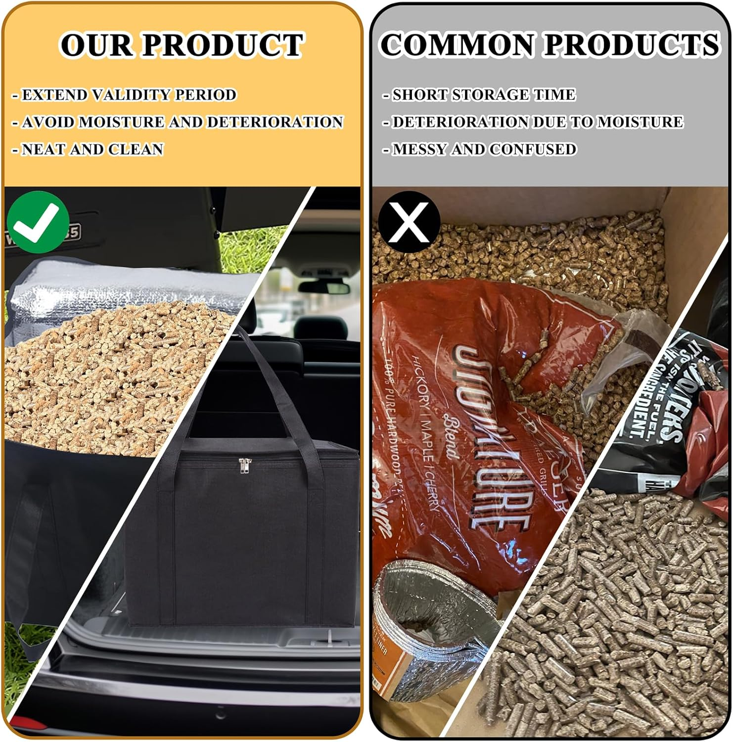 2 Pack Wood Pellet Storage Containers Stay Dry Fuel Wood Pellet Storage Bag Waterproof Outdoor Pellet Storage Container for Pellets, Charcoal, Wood Chips Carrying Bag image number 1