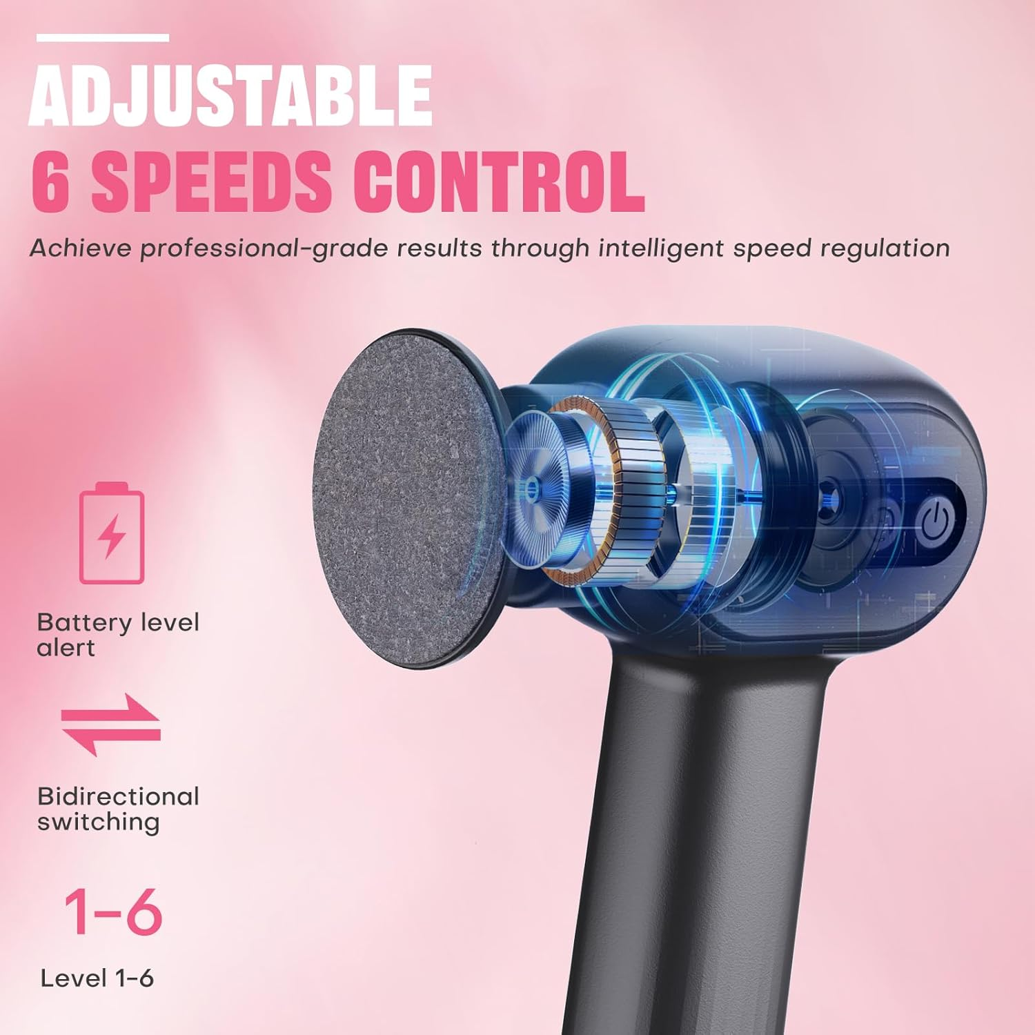 2 in 1 Electric Foot File, Rechargeable & Adjustable Foot Callus Remover & Nail Grinder, with 40Pcs Sandpaper Discs, Electric Foot Hard Skin Remover for Feet Care Exfoliator (Black) image number 6