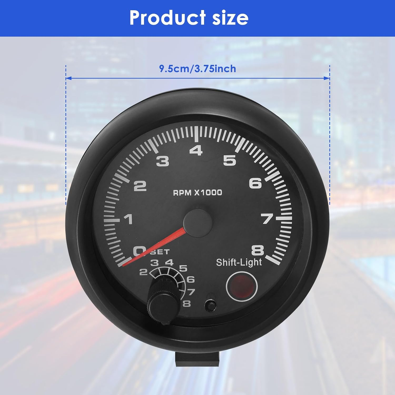 Car Tachometer Gauge Universal Car RPM Tachometer Gauge 3.75In Automobile Tachometer Adjustable Blue Inter Shift Light 0-8000RPM with Install Accessories for 12V Petrol Cars 1-2 Cylinder Motorbike image number 5