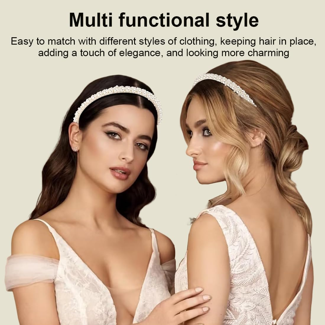 OUDQFCJ Pearl Headband, Headband with Pearls for Women, Wedding Hair Band, Elegant Hair Accessories, for Everyday Use (Standard) (White) image number 5