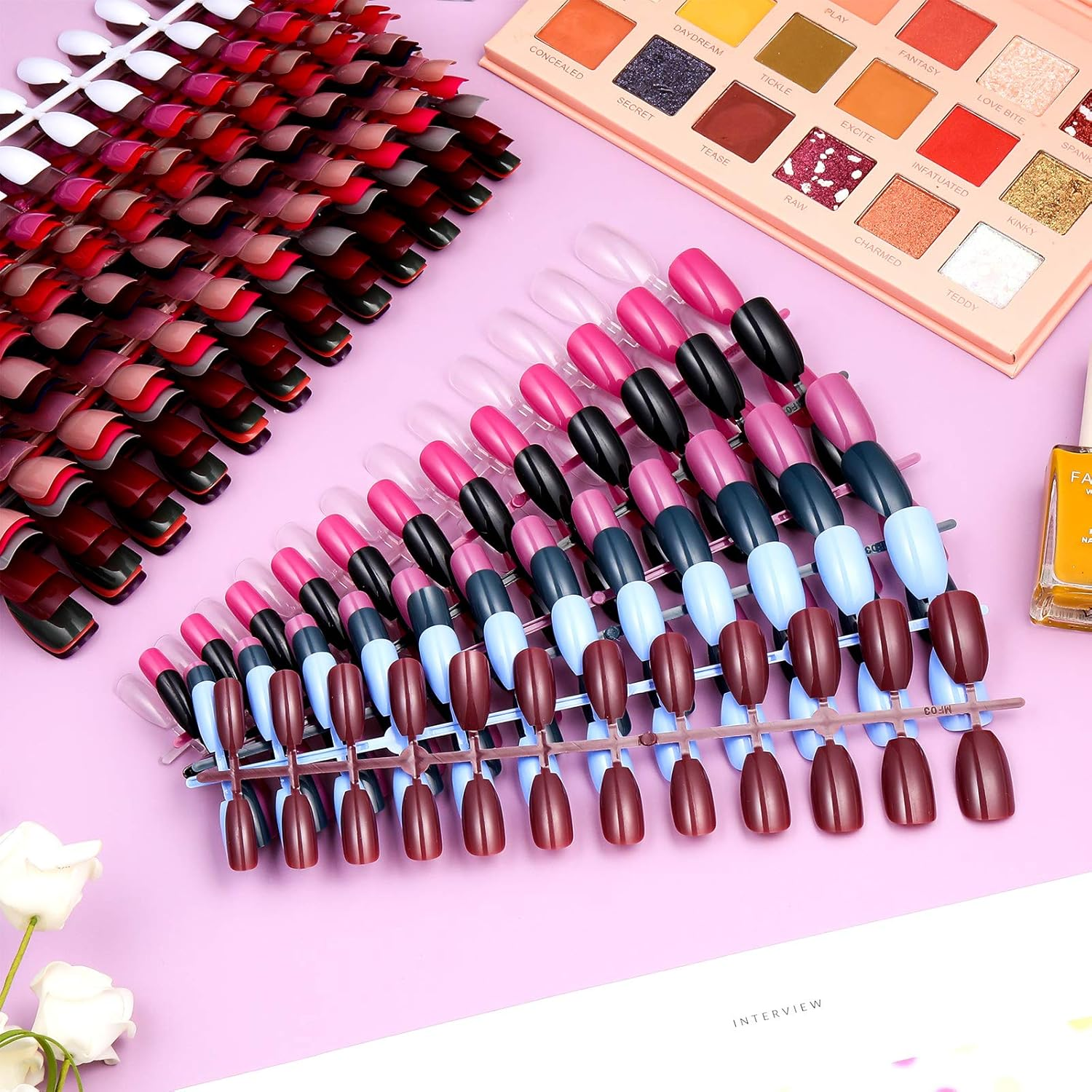 Maitys 720 Pieces 30 Sets Medium Square Press on Nails Glossy Fake Nails Solid Color Artificial Tips Full Cover for Women Girls Ballerina Diy(Classic Colors) image number 2