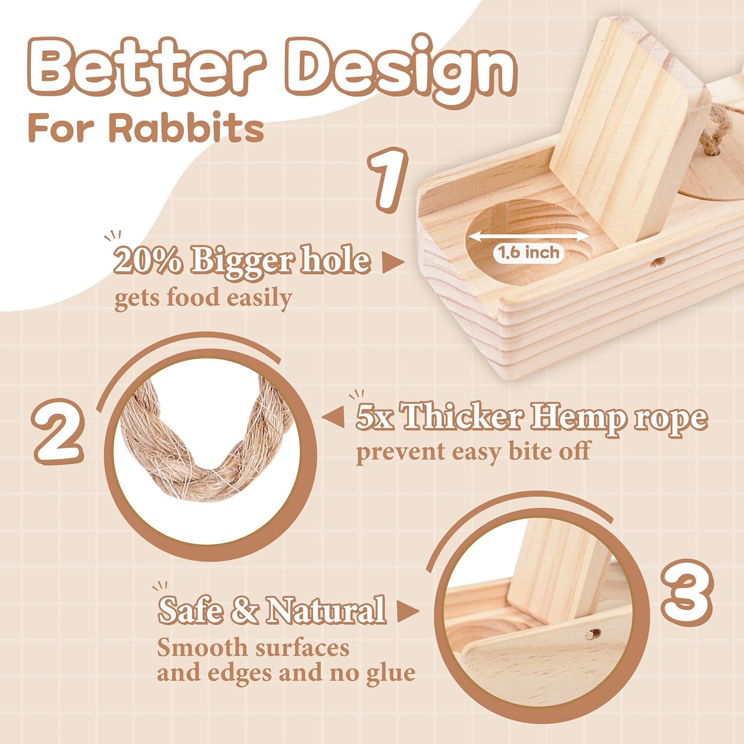 Soulthink&reg; Interactive Wooden Pet Rabbit Toys - Sniff N' Snack Bunny Chew Toys for Rabbit Treats, Suited as Guinea Pig Toys, Hamster Toys for Boredom, Bunny Toys for Rabbits Keep Busy (2 Sets) - Sniff N' Snack 3.0 image number 5