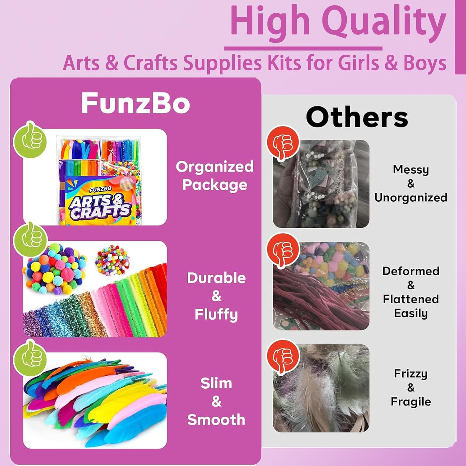 FUNZBO 1200Pcs+ Arts & Crafts Supplies for Kids- Craft Kits with Pipe Cleaners, Pom Poms for Crafts, Popsicle Sticks for Craft, Craft for Kids Ages 4-8 Girls & Boys Birathday Gifts image number 3