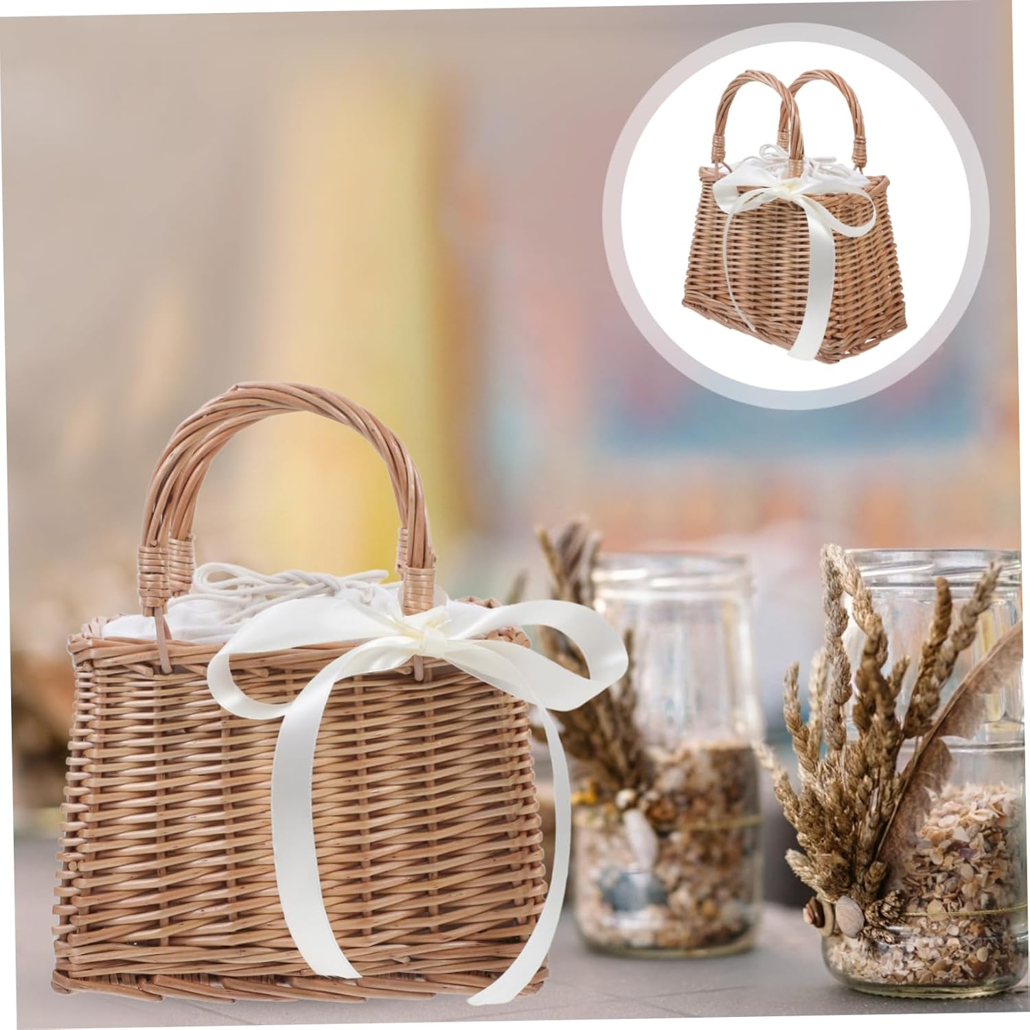 Kichvoe 1Pc Rattan Woven Decorative Flower Basket Small Storage Basket for Home Decor Delicate Woven Bag Lining for Flowers and Dried Arrangements image number 5