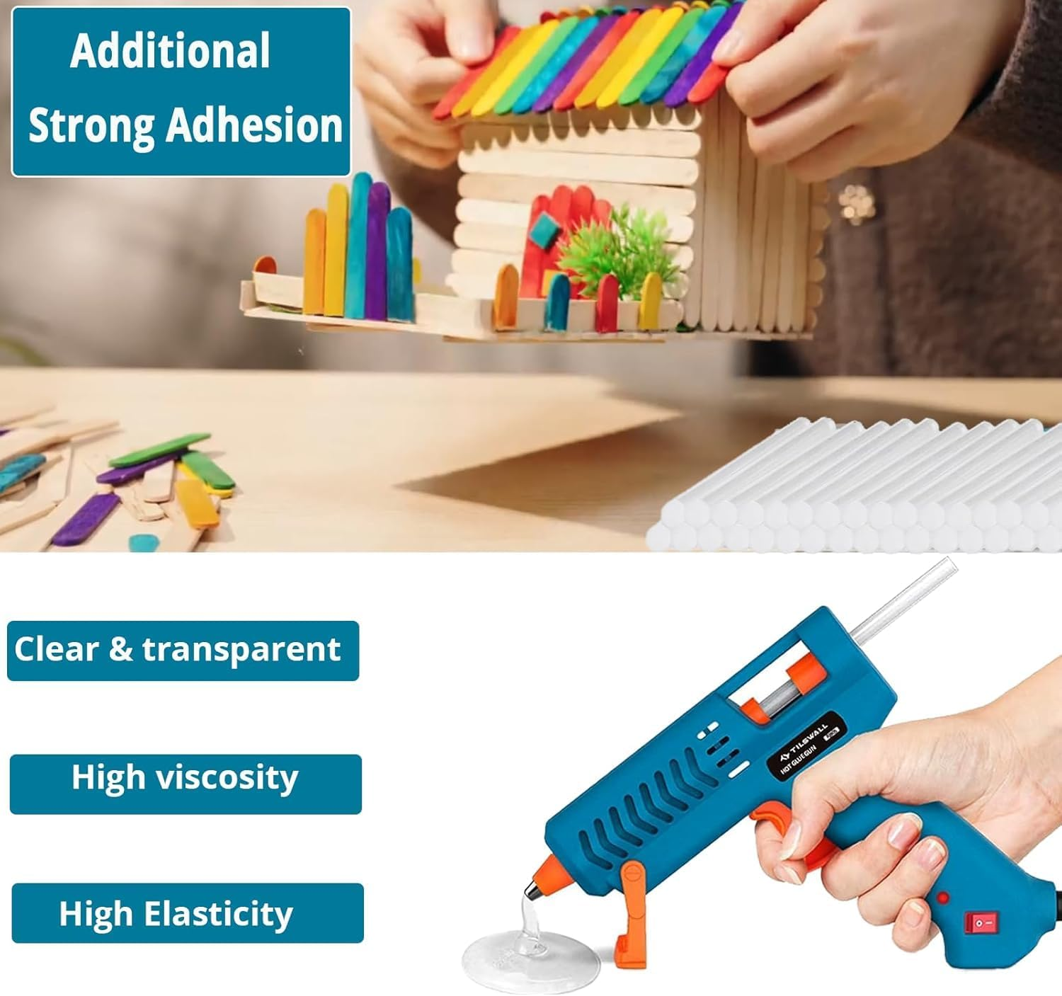 100 PCS Hot Glue Sticks, Mini Hot Glue Gun Sticks, Multipurpose Hot Melt Glue Gun Sticks for Kids Adults DIY Art Craft Sealing Repairing Decoration (10X0.7CM) image number 2