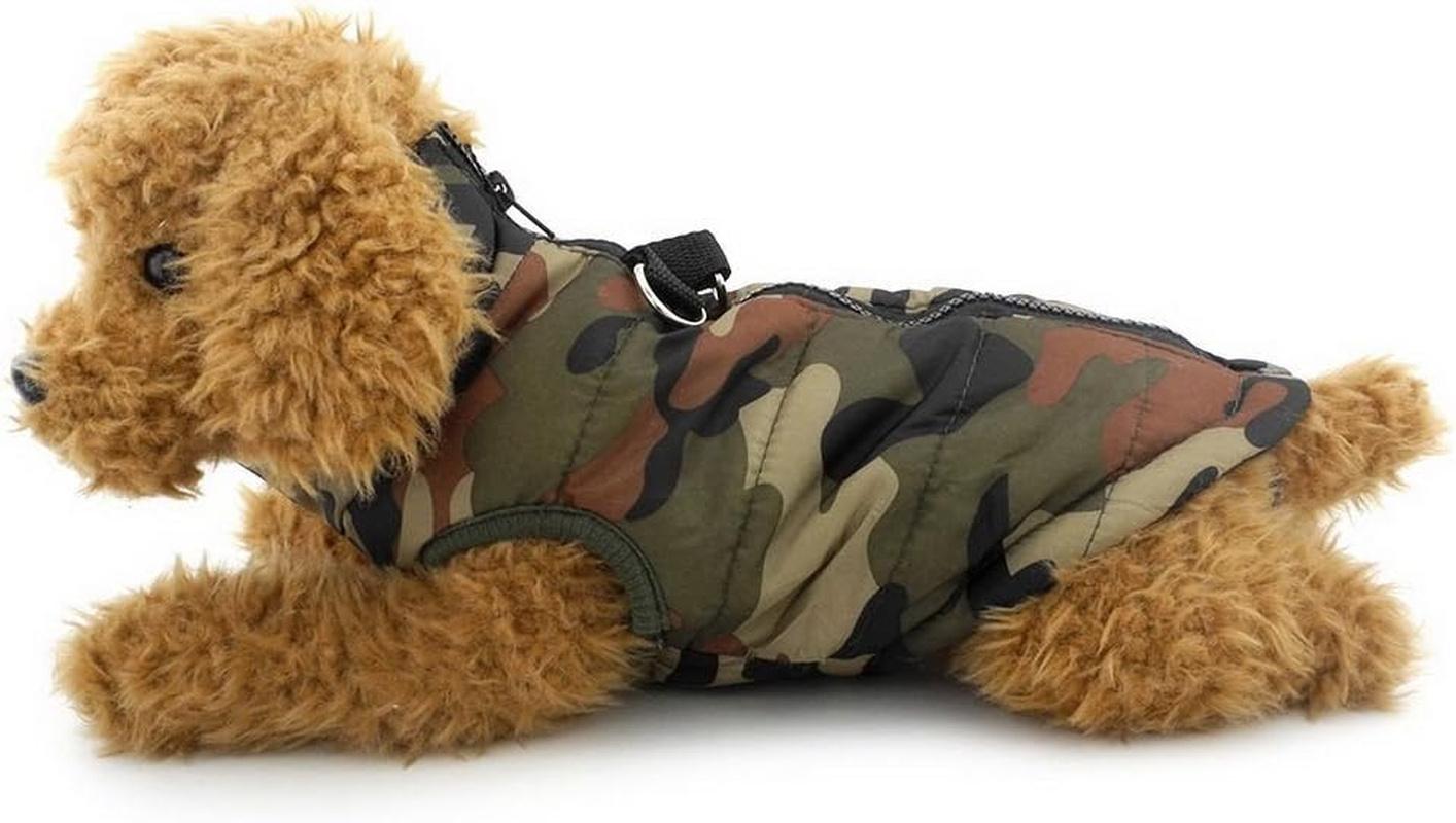 SELMAI Camo Waterproof Small Dog Cat Winter Coat Quilted Vest Jacket Harness with D-Ring Pet Puppy Puffer Coat Chihuahua Cold Weather Clothes Boy Apparel Army Green S image number 5