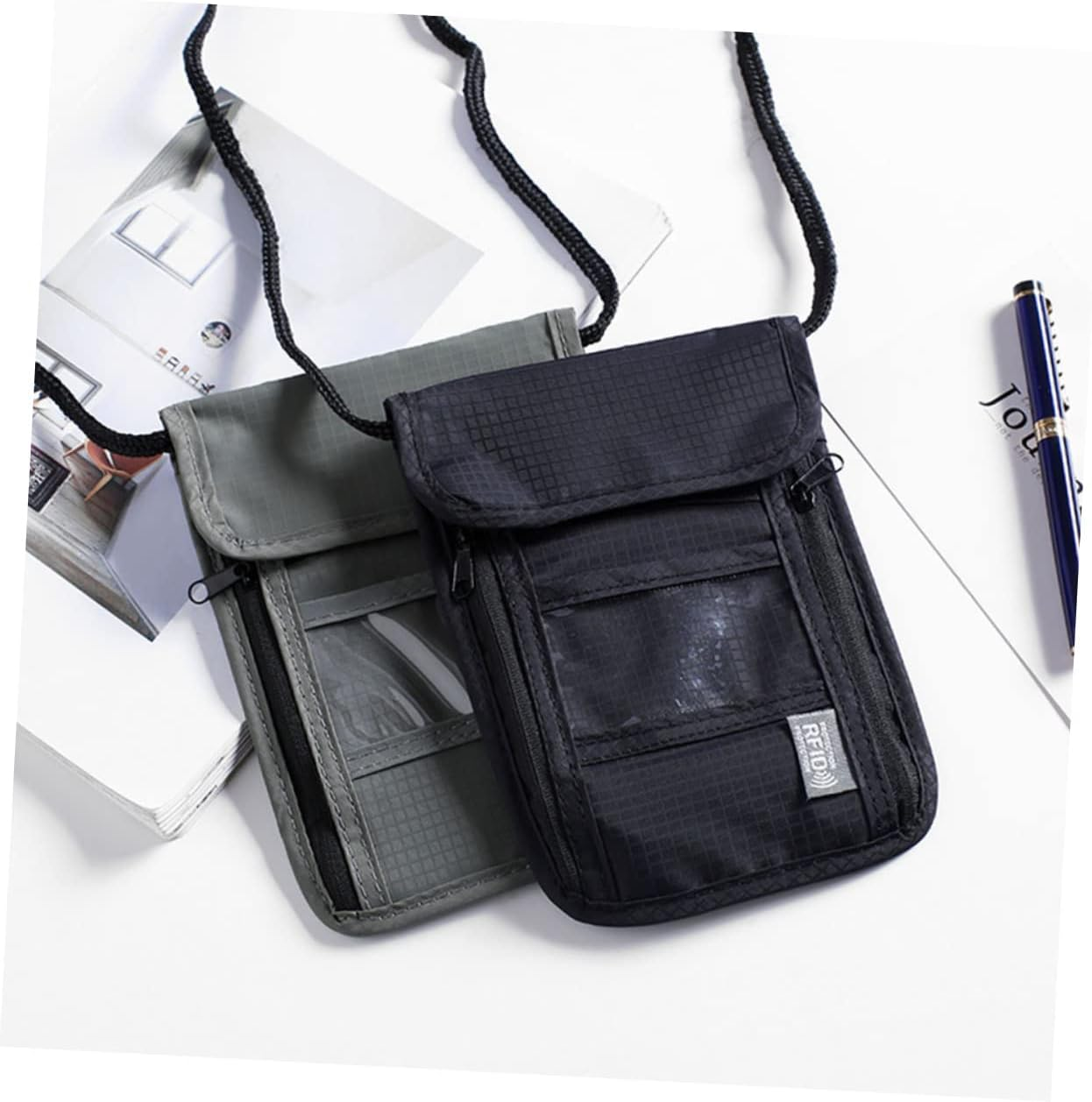 MUELODSIC Travel Wallet Bag Passport Holder Neck Hanging Credit Phone Case for Women Grey image number 6