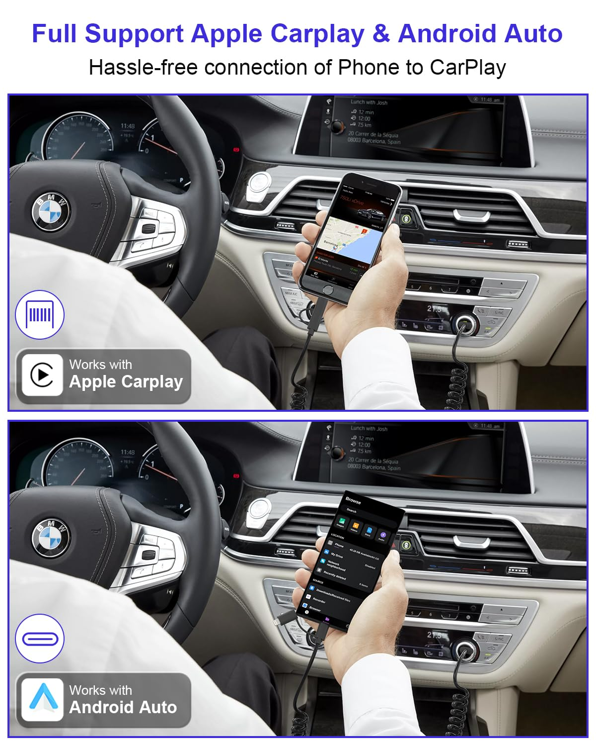 USB to USB C and Lightning Cable - Support Apple Carplay & Android Auto Cable [Mfi Certified] 3A Fast Charge & Data Sync Coiled Dual Lightning and USB C Cable 2 in 1 for Iphone 16/15/14/13/12/Android image number 3