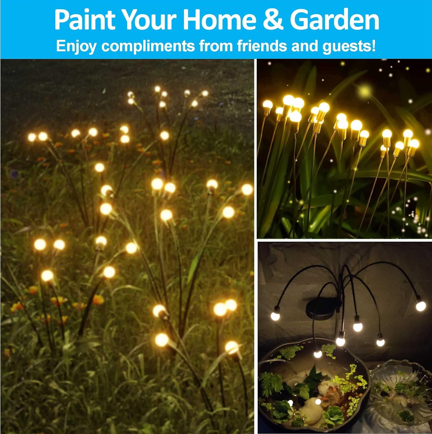 Solar Garden Lights 4 Pack Waterproof IPX5, 32 Led Solar Outdoor Lights Outdoor, Firefly Lights, Wind Swaying Dancing Light, Outdoor Decorations Light(4Pack 8Led) image number 1