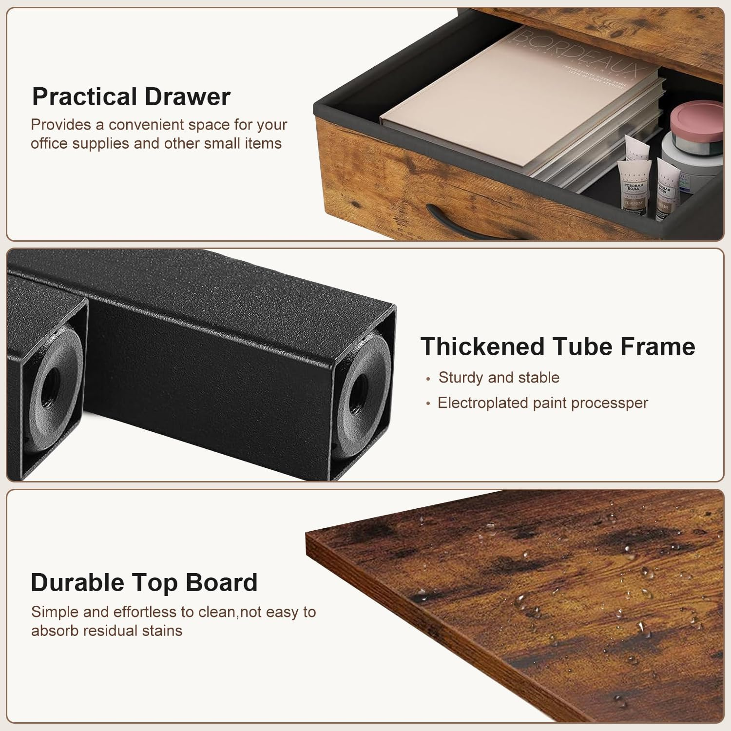 Huaniun 2 Tier Desktop Printer Stand with Storage Drawer, under Desk Printer Table, Multi-Purpose Desk Organizer Storage Shelf, Desktop Office Shelf with Wheels image number 2