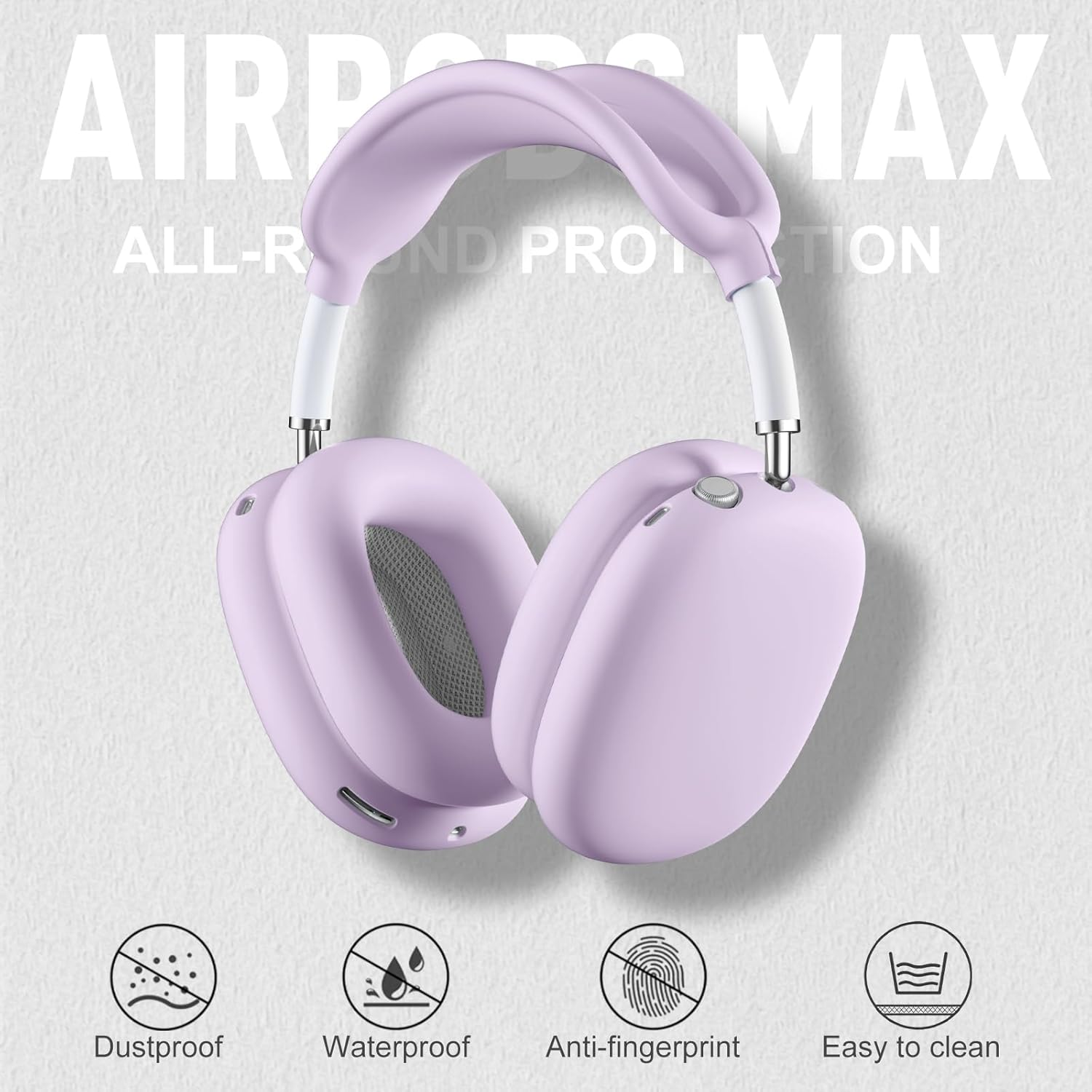 WJK Soft Case Cover for Airpods Max Headphones, Airpods Max Ear Cup Covers/Ear Pad Case Cover/Headband Cover/Max Headband Pad, Silicone Skin Protector Compatible with Apple Airpods Max, Lavender