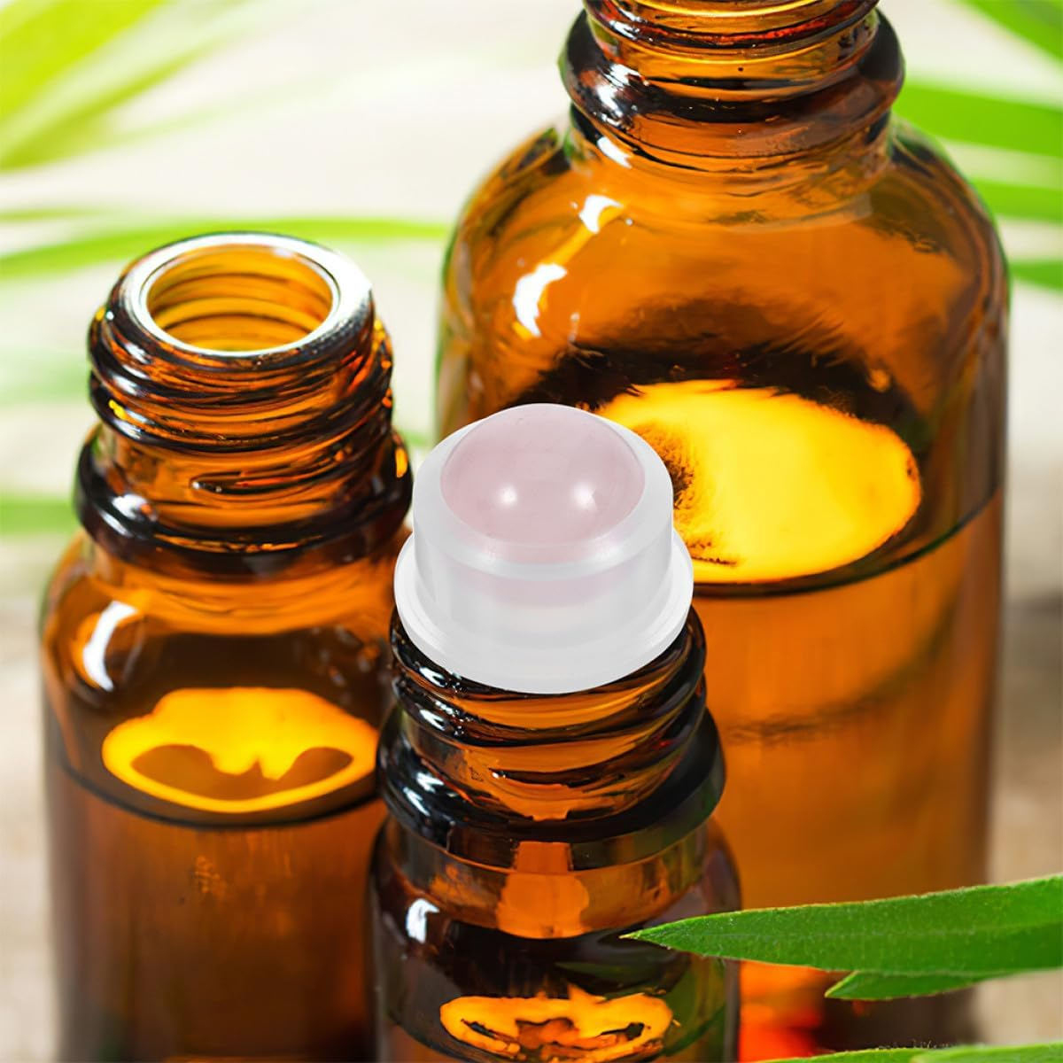 GRADENEVE 4Pcs 10Ml Essential Oil Roller Ball Bottles Accessories Natural Rose Quartz Gemstone Heads, 16Mm Neck Stainless Steel Insert for Aromatherapy and Diffuser Use image number 3