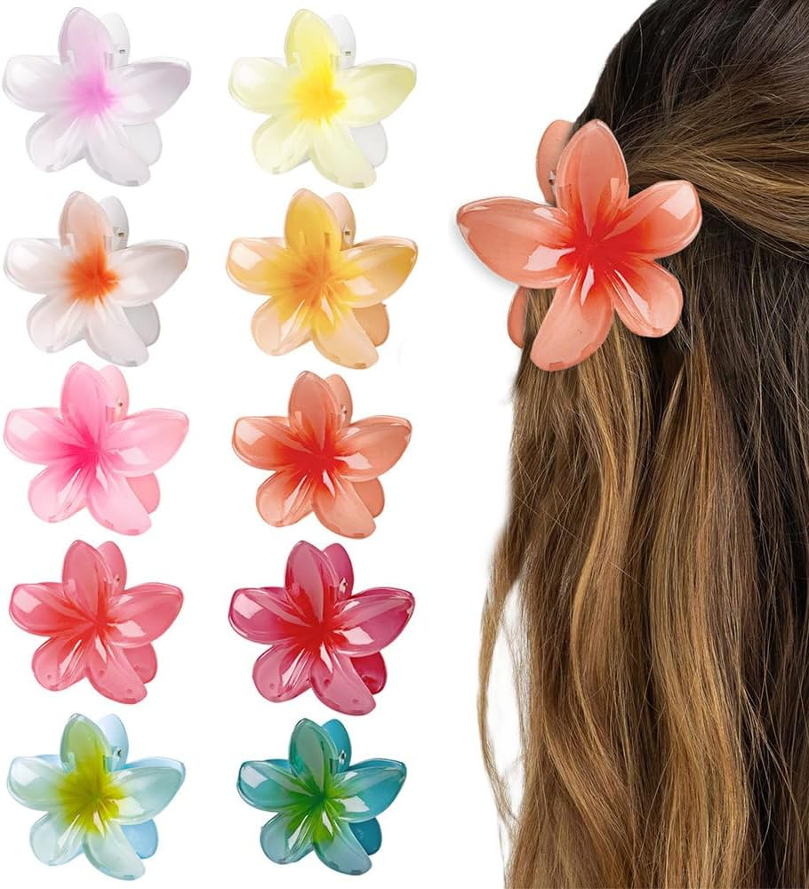 TOFBS Pack of 10 Egg Flower Hair Clips for Thick Thin Hair Bohemian Hawaiian Hair Clips for Women Hair Styling Hair Claw Beach Party Pool Holiday Accessories image number 5