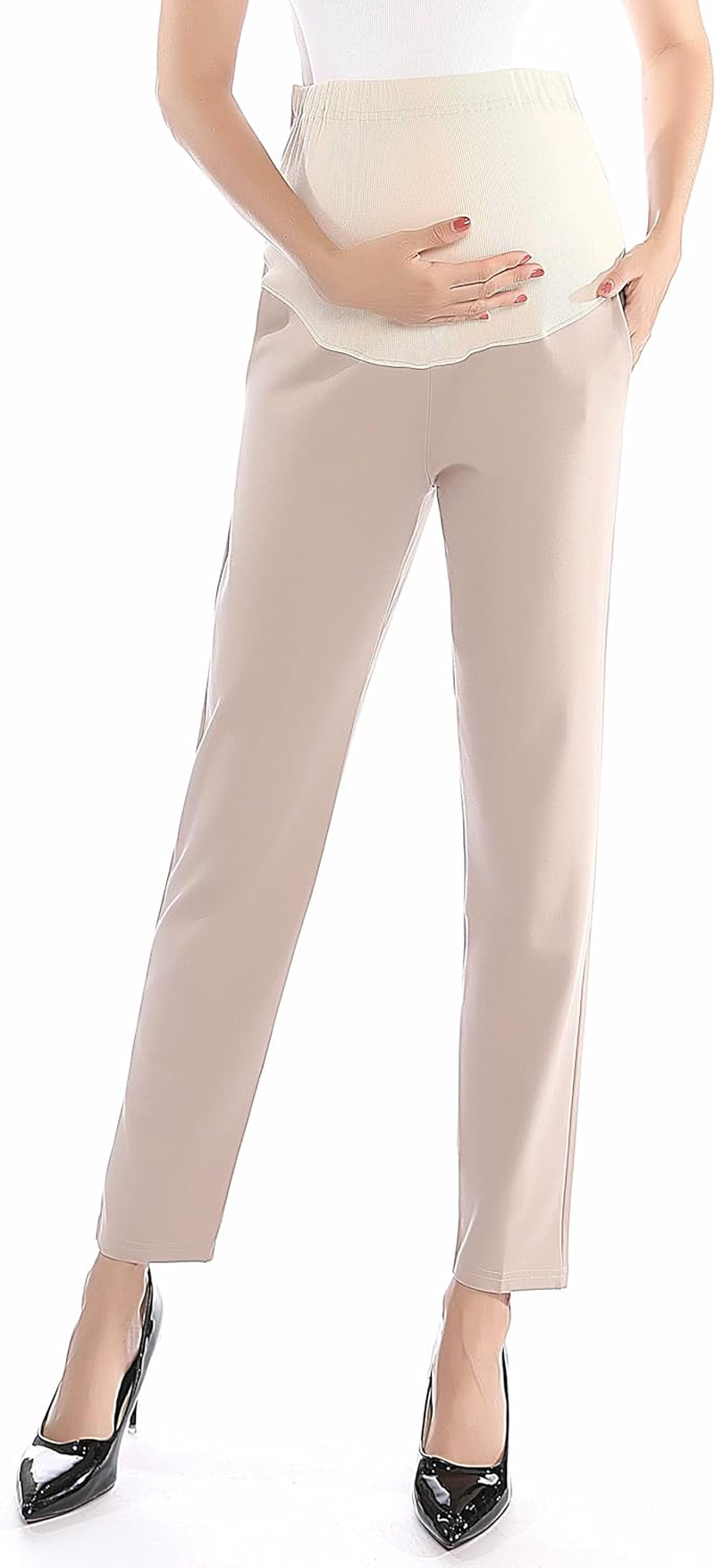 Maternity Pants Comfortable Stretch Over-Bump Women Pregnancy Casual Capris for Work