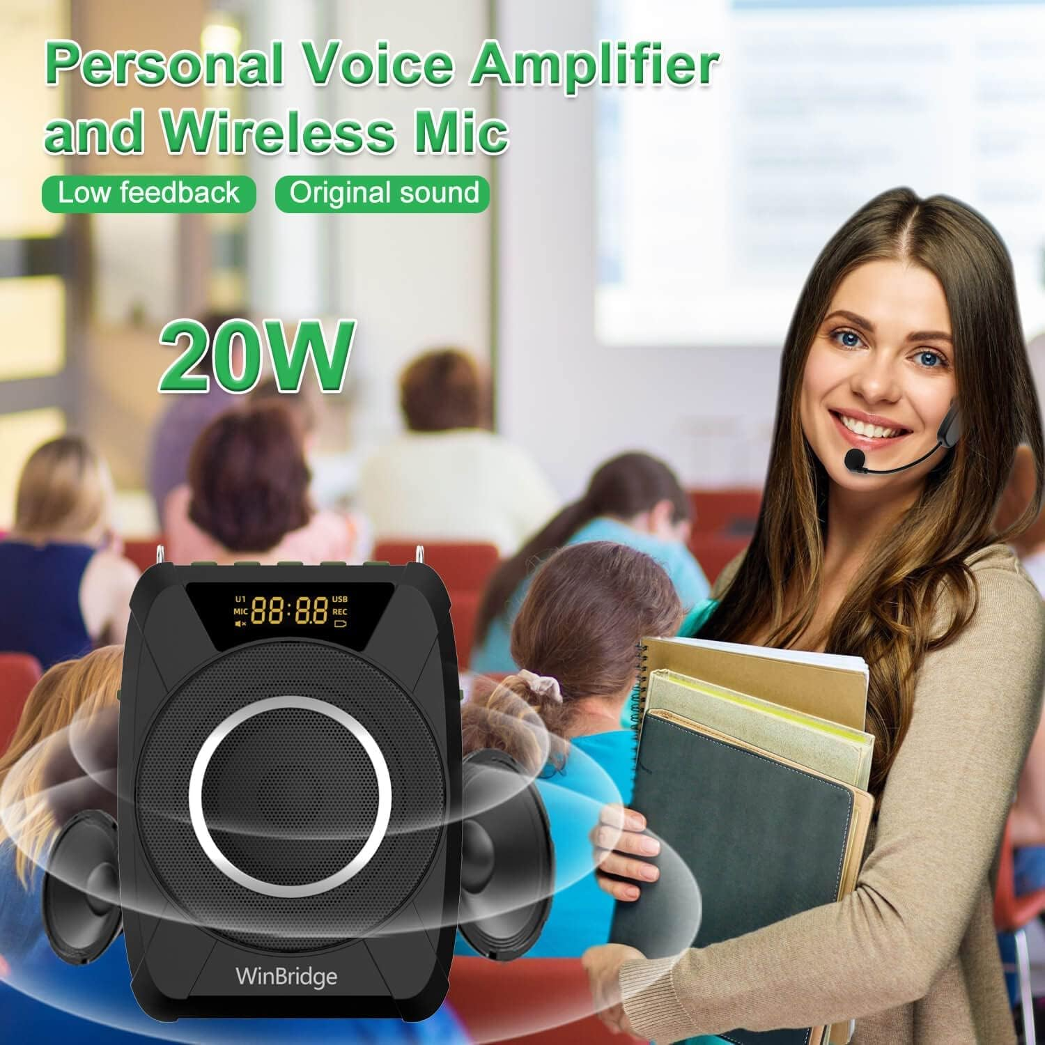 Bluetooth 5.0 Voice Amplifier with Wireless Micropohne Headset, 3 in 1 Waterproof Speaker, Wireless Voice Amplifier and Siren, 20W Loudly Portable Megaphone PA System for Teachers image number 3