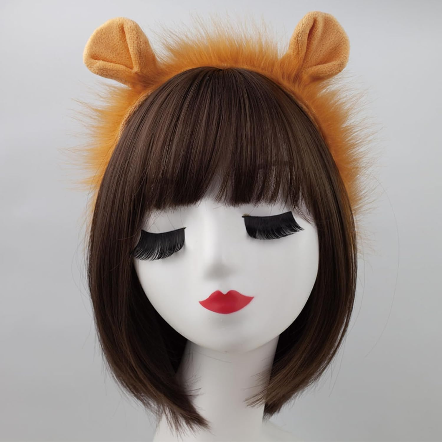 5 PCS Lion Costume Accessory Lion Ears Headband Skirts,Noses,Gloves,Lion Animal Clothing,Yarn image number 4