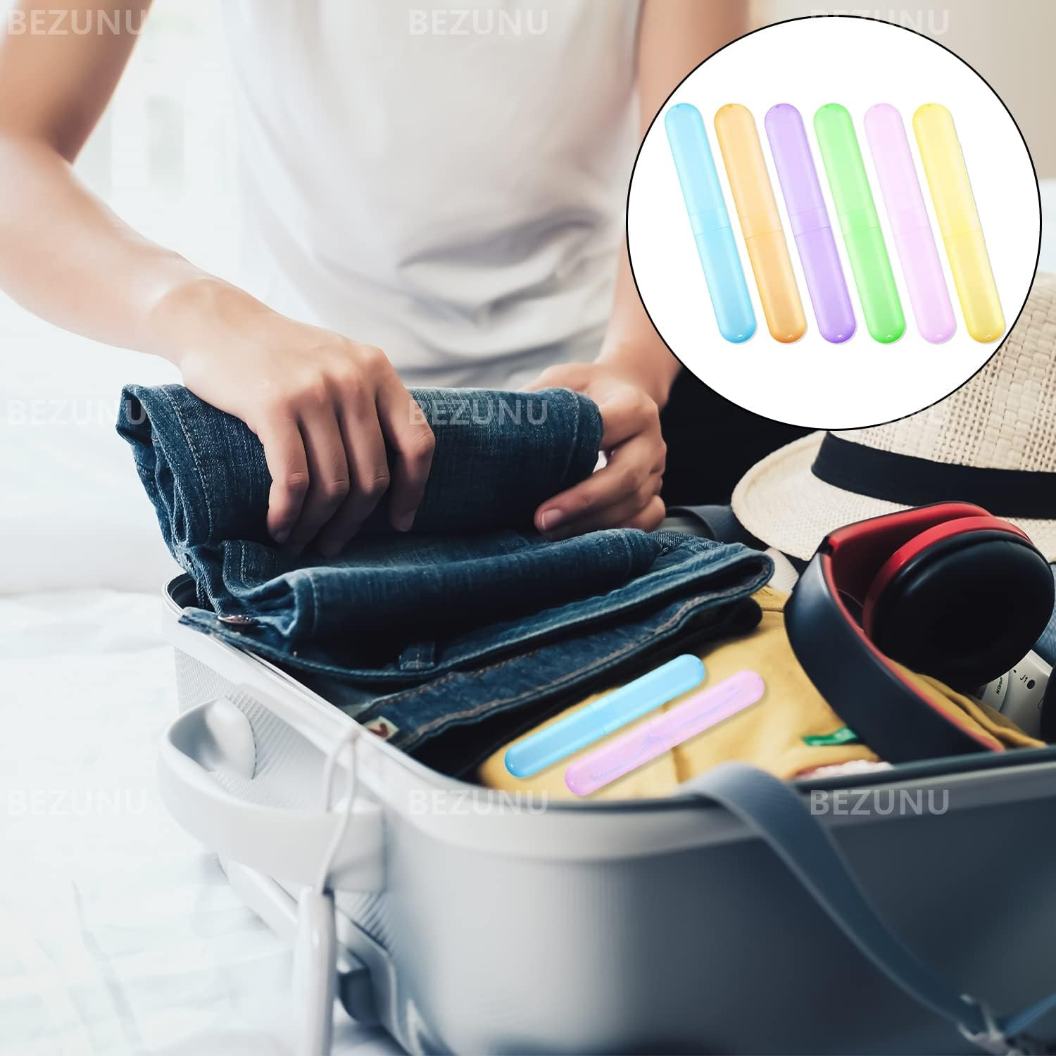 Travel Toothbrush Case, 6 Pcs Toothbrush Dust Cover Storage Box Toothbrushes Holder for Travel, Storage, Camping (6 Colors) image number 1
