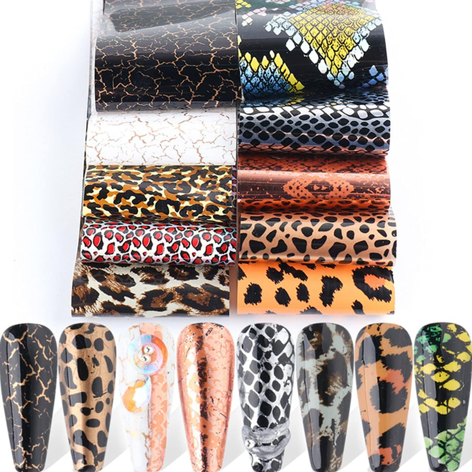 14 Sheets Gold Nail Foils Transfer Stickers - Holographic Effect Metallic Nail Art Foil Stickers in Color Gold and Silver