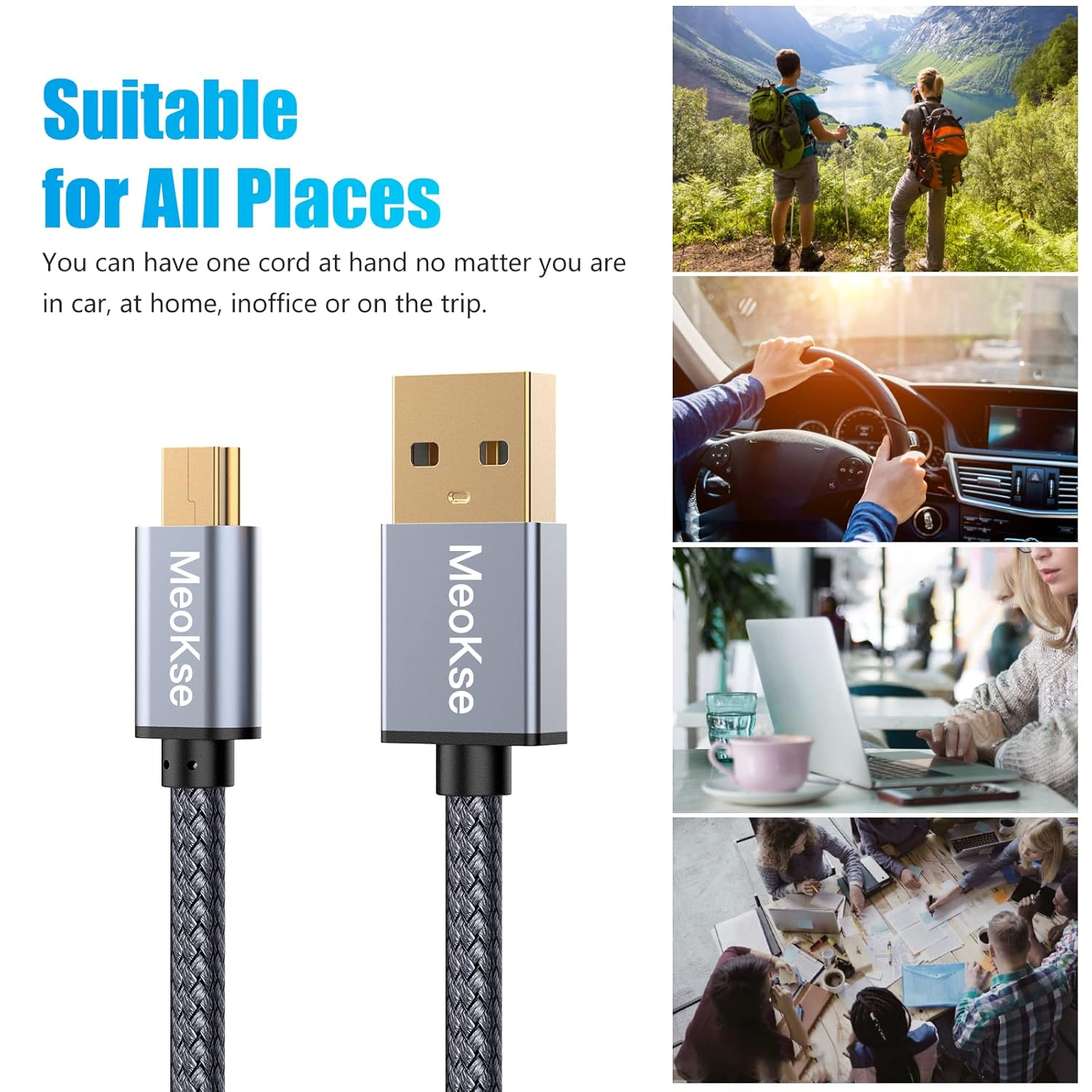 Meokse Mini USB Cable 20FT/6M Portable USB 2.0 Type a to Mini B High Speed Data Charging Cable Compatible with Hero HD, Cell Phones, MP3 Players, Dash Cams, Digital Cameras, Dash Cams - 25Ft/8M image number 4