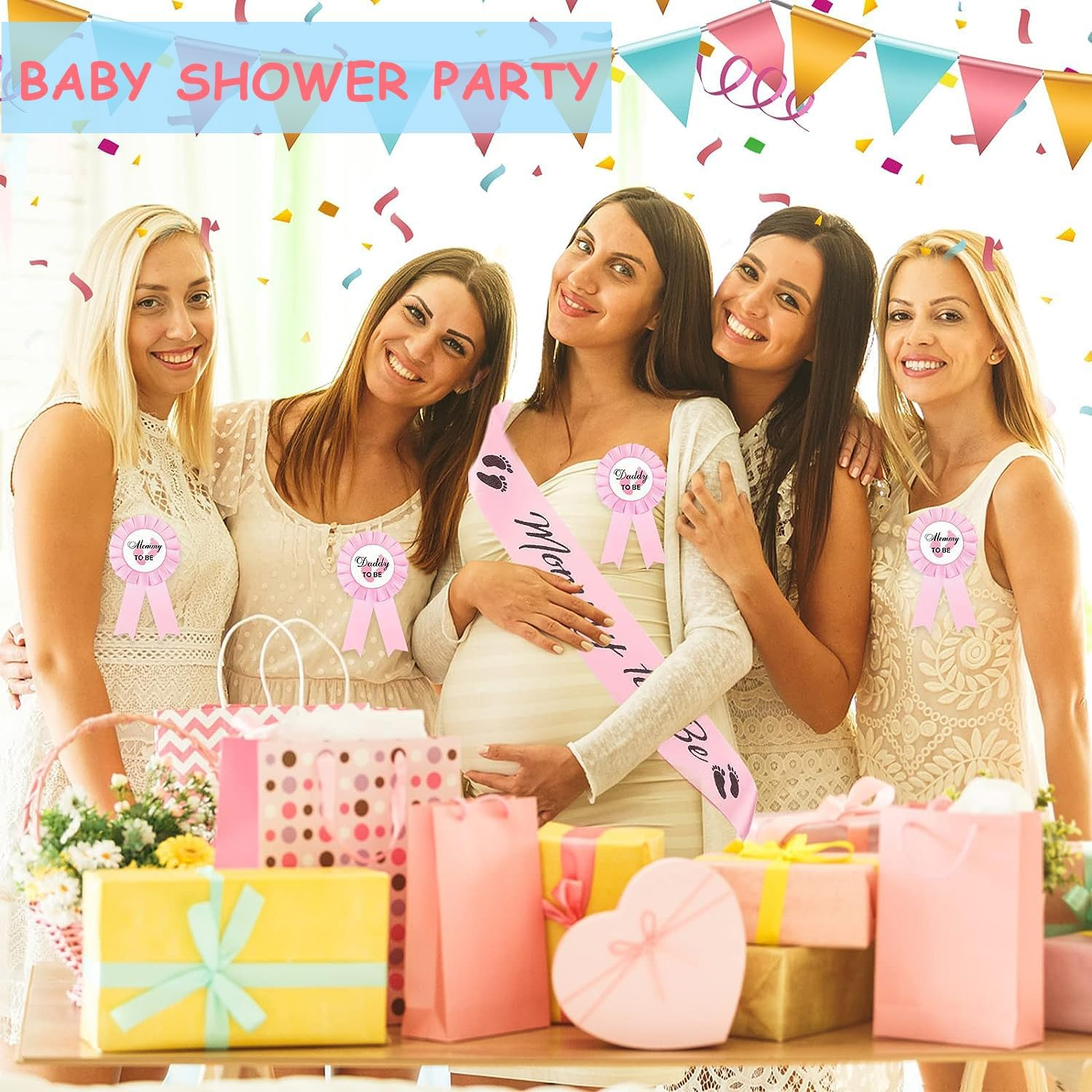 3 Packs Baby Shower Decorations Mommy to Be Sash, Daddy and Mommy to Be Badge Pin Button for Baby Shower Celebration Gender Reveals Party Favor New Dad Mom Gifts image number 3