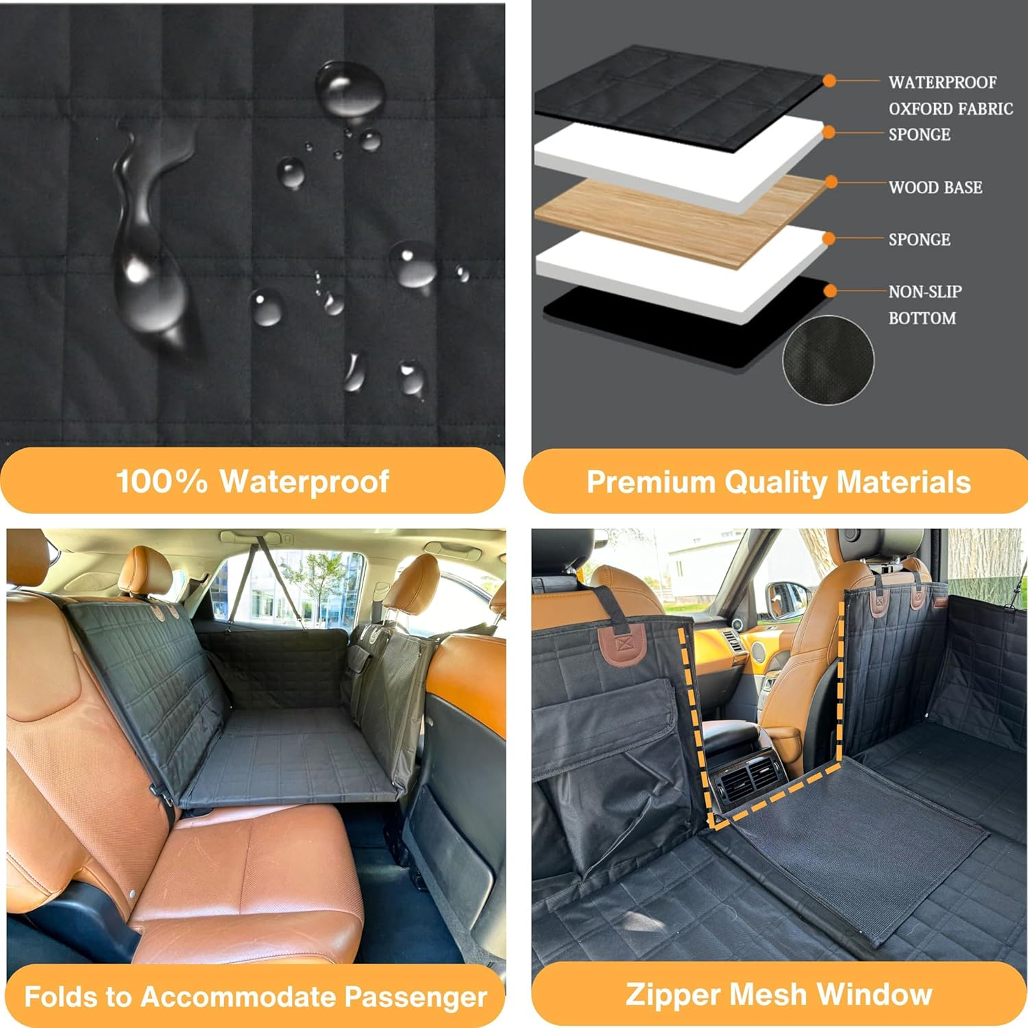 Meilyfe Dog Back Seat Extender - Waterproof Mesh Platform for Cars, Trucks, Suvs - with Storage Pockets and Door Covers (Black)