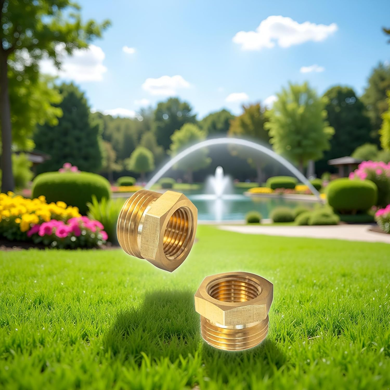 2 Pcs Gold 57480-1208 Brass Garden Hose Fitting, Pipe Adapter Connector, 3/4'' GHT Male * 1/2'' NPT Female Garden Hose Parts for Connectors Hose Connectors and Accessories Watering Equipment image number 1