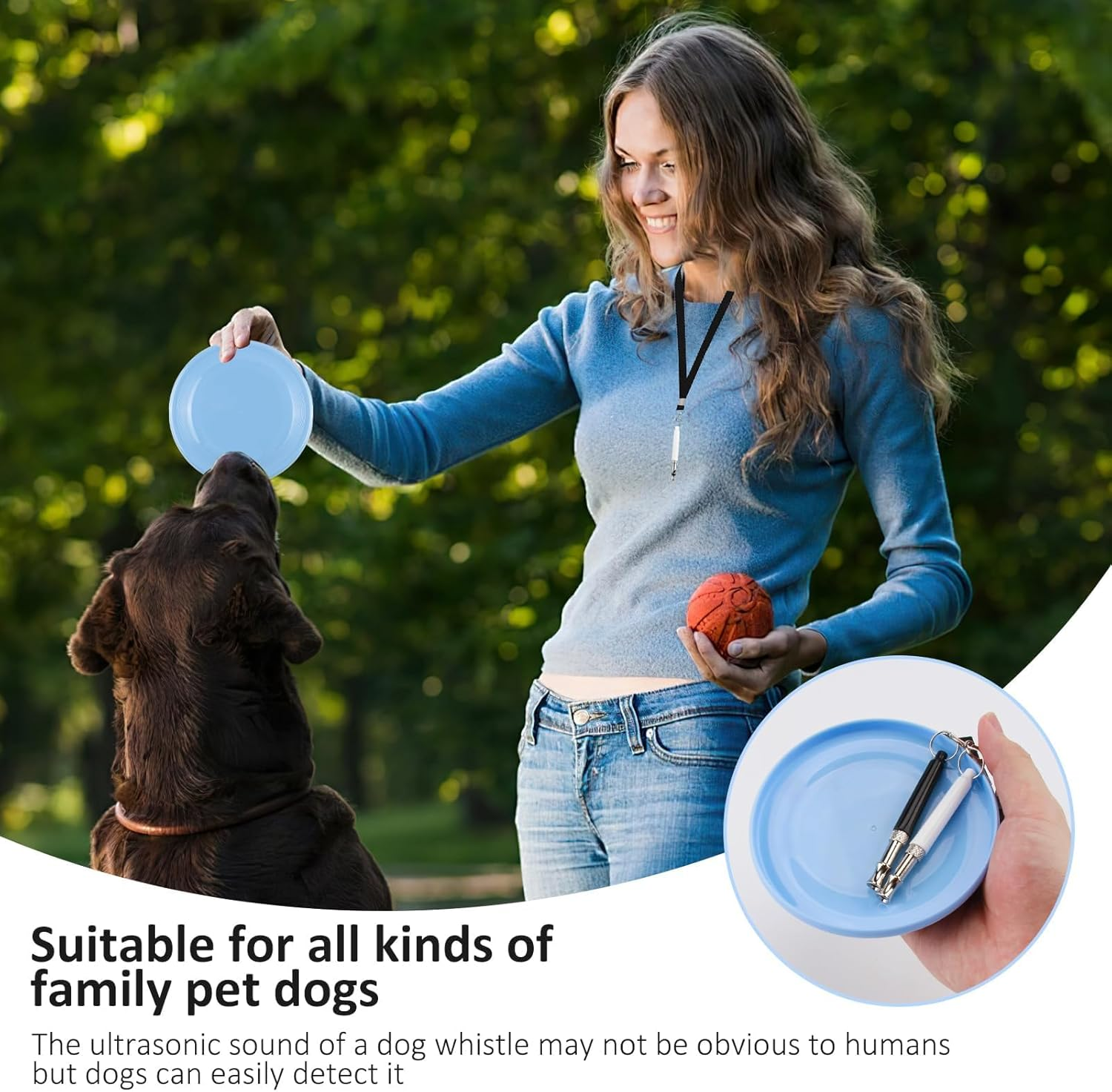 3 Pcs Dog Whistle Frisbee, Adjustable Ultrasonic Silent Dog Whistles to Stop Barking Neighbors Dog Flying Disc Puppy Flyer Toy React Faster Training Interactive Toys for Small Medium Dog (Blue) image number 1