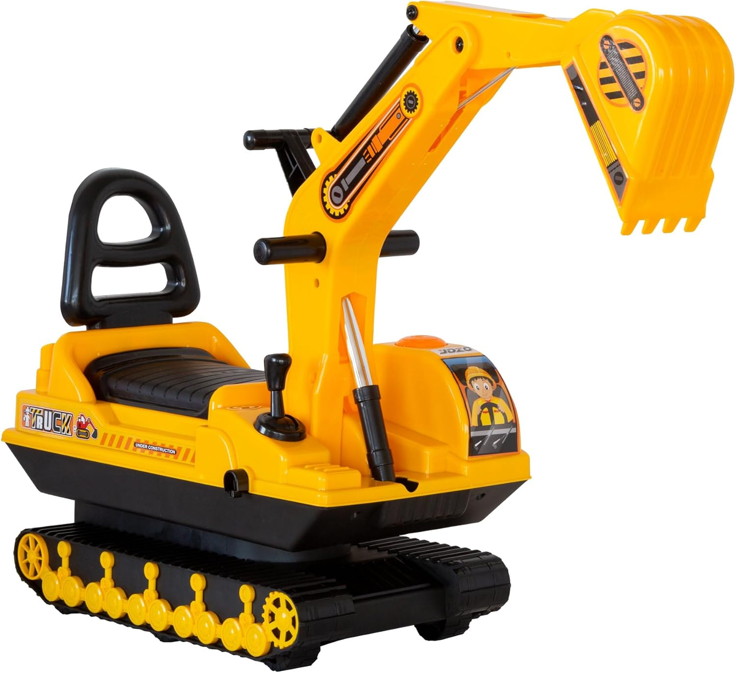Lenoxx Ride-On Excavator Construction Vehicle Toy for Kids Ages 3+ with Manual Digging Arm, Realistic Rotating Body, Wide Stable Tracks & Bright Yellow Design image number 1