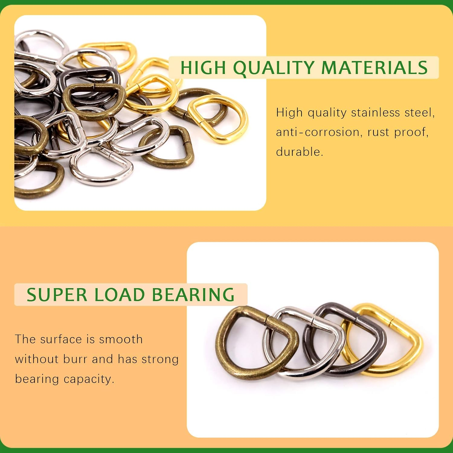 Rustark Assorted Strong Metal Webbing Set 4 Colors Multi-Purpose Keychains D Ring Handbag Strap Loop Clasp D Buckles image number 1