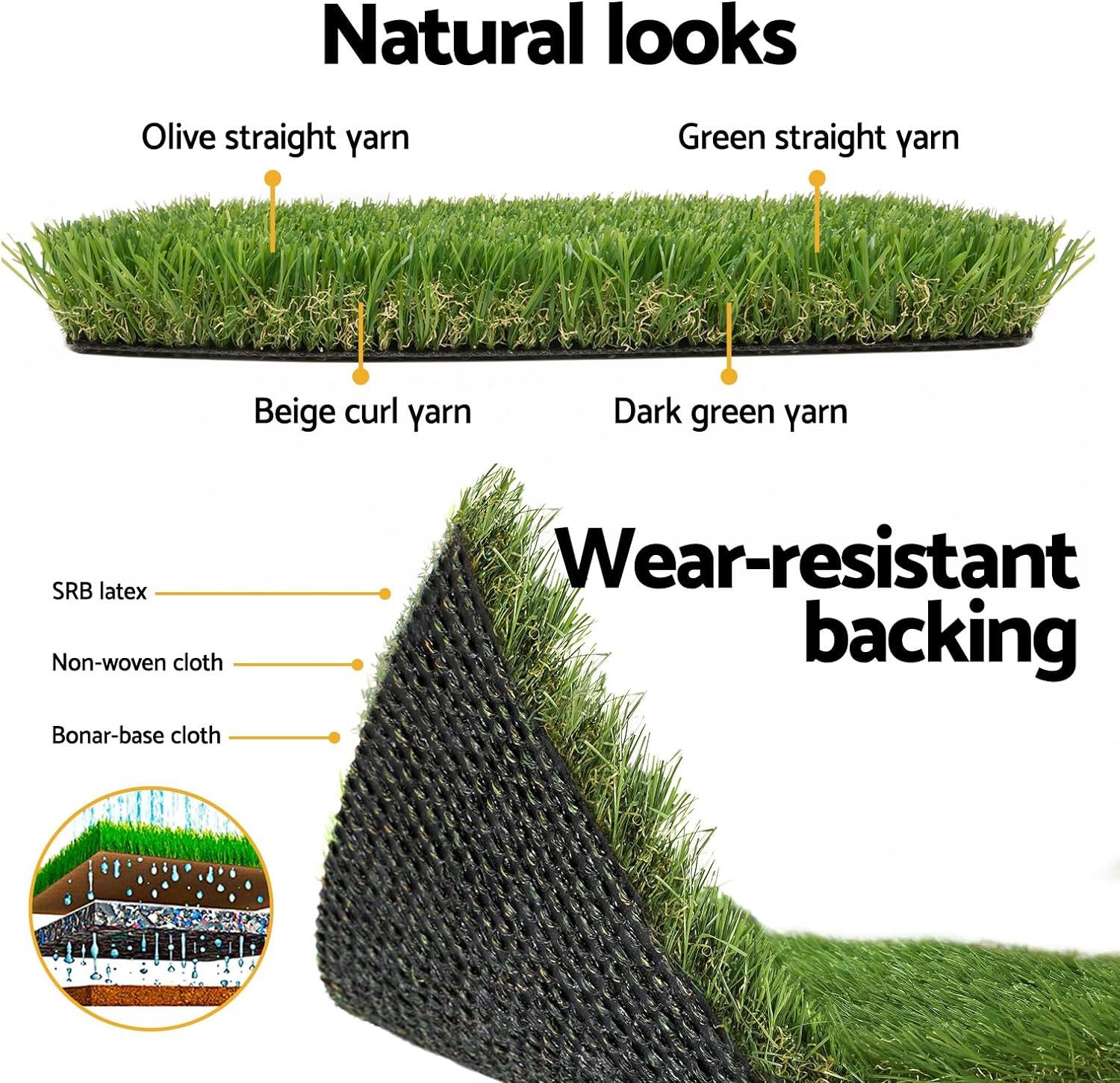 Primeturf Artificial Grass Synthetic Fake Lawn Turf 2Mx5M Plant 4-Coloured 30Mm image number 3