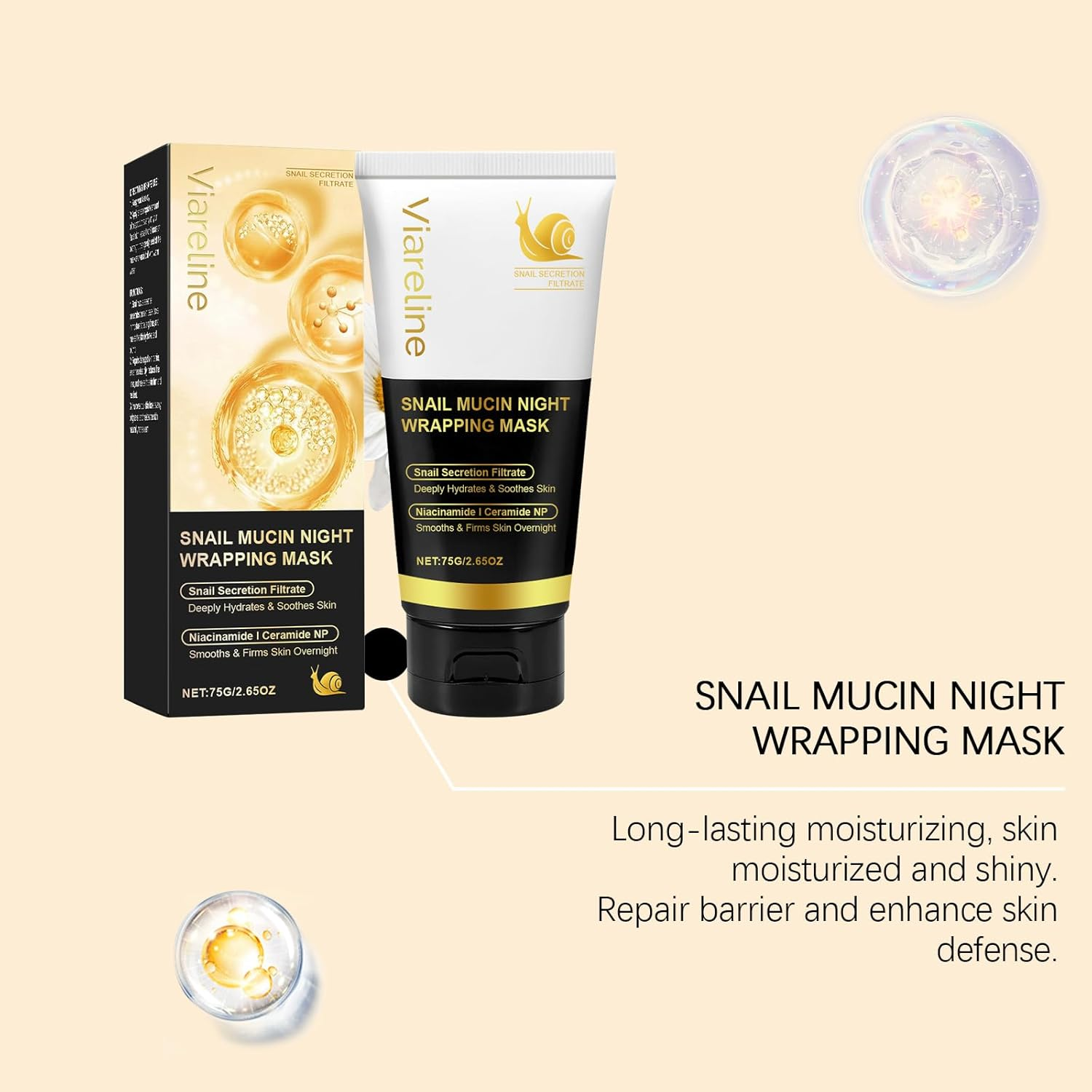 Snail Mucin Night Wrapping Mask, Deep Cleansing and Moisturising Face Mask, 75G