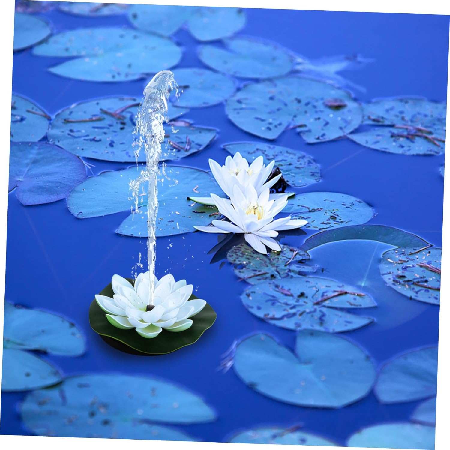 Luxshiny Solar-Powered Floating Lotus Fountain White for Garden Fish Tank Automatic Water Circulation Pump No Battery Needed Outdoor Landscape Decor for Oxygenation