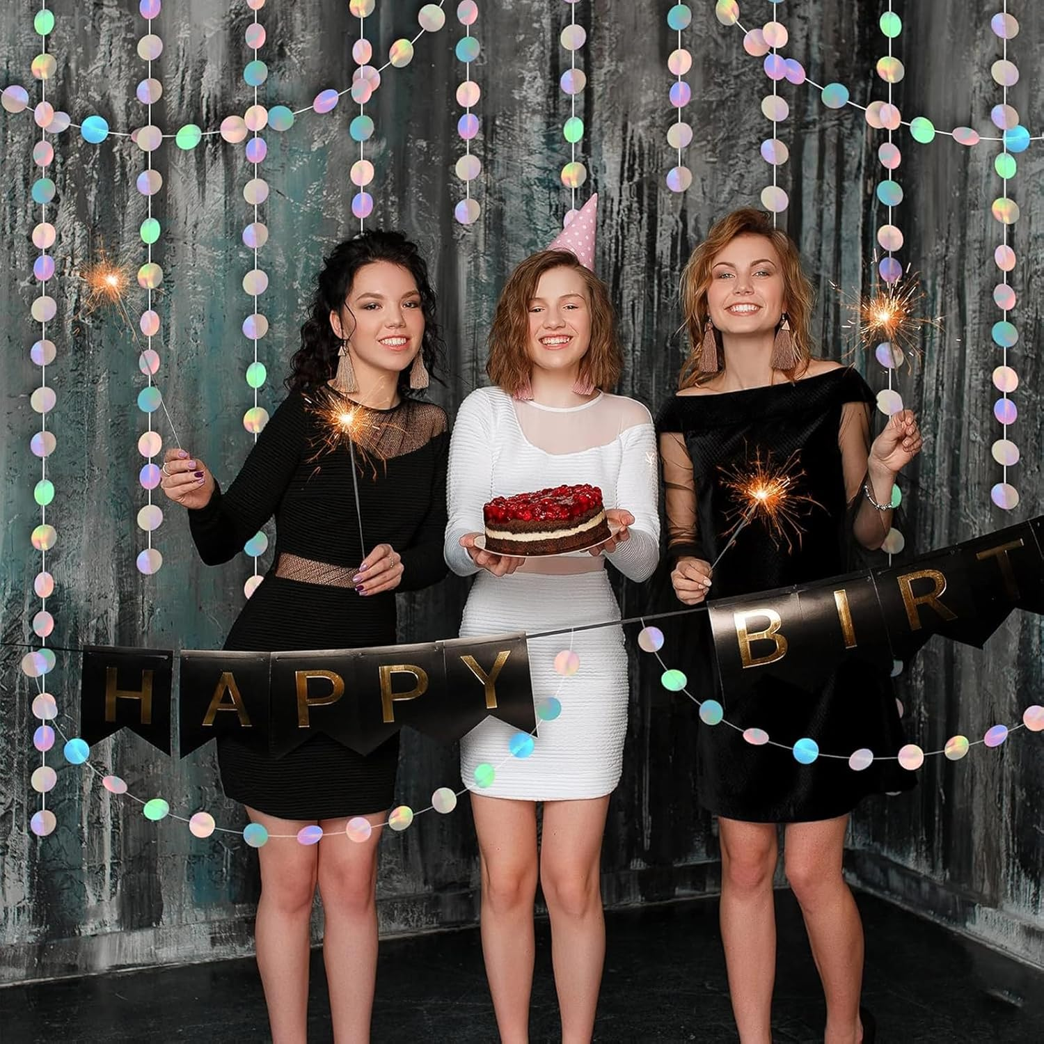 Weidllys Iridescent Party Decorations,4Pack Disco Decor with Tape,Hanging Streamer for under the Sea,Mermaid Party,Birthday,Graduation,Baby Bridal Shower,Wedding Backdrop Table Wall Decor(52Ft) image number 4