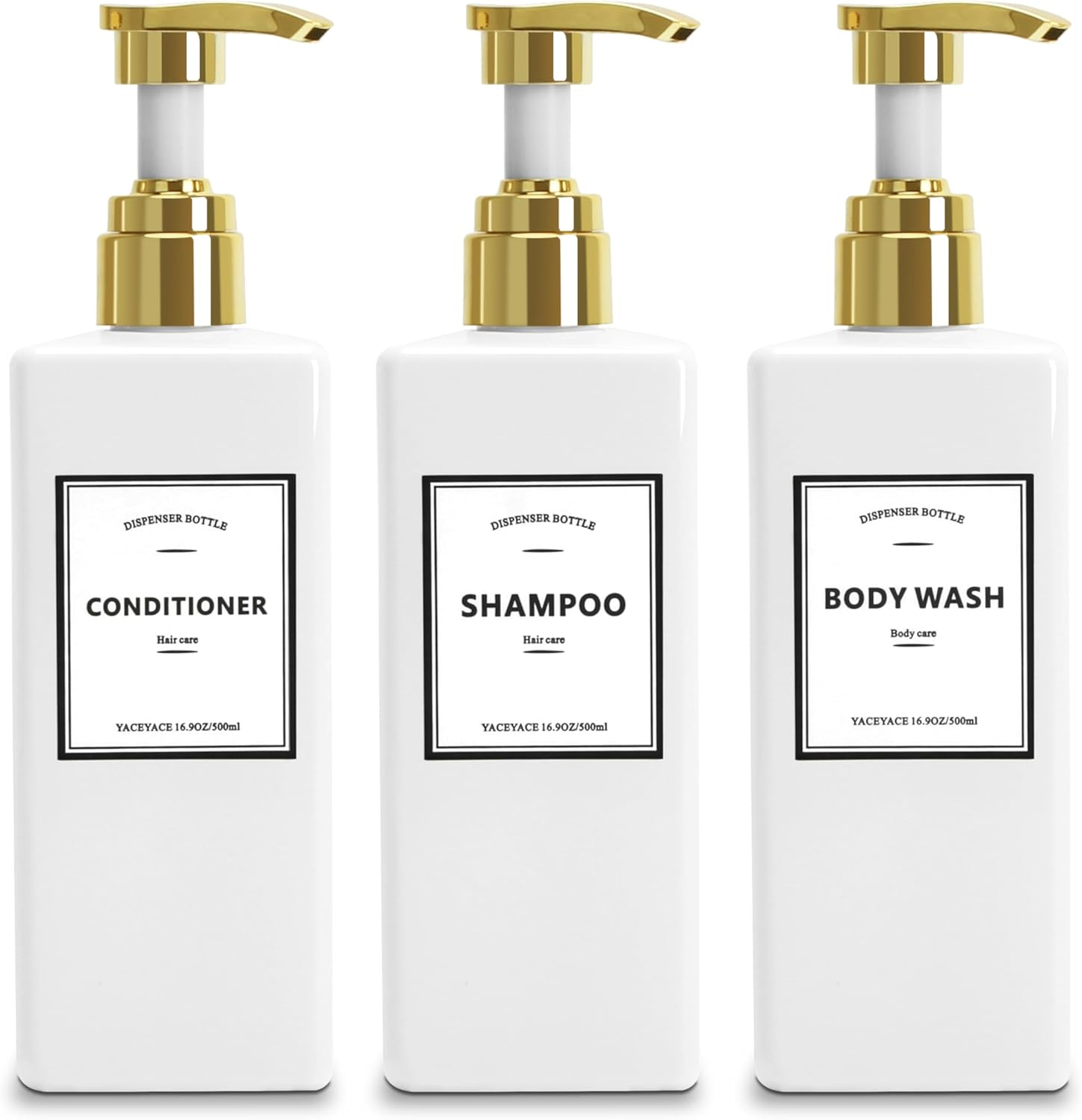 White Shampoo and Conditioner Dispenser, 500Ml Set of 3 Empty Black Shower Bottles with Pump, Shampoo Bottles for Bathroom, Kitchen, Solon