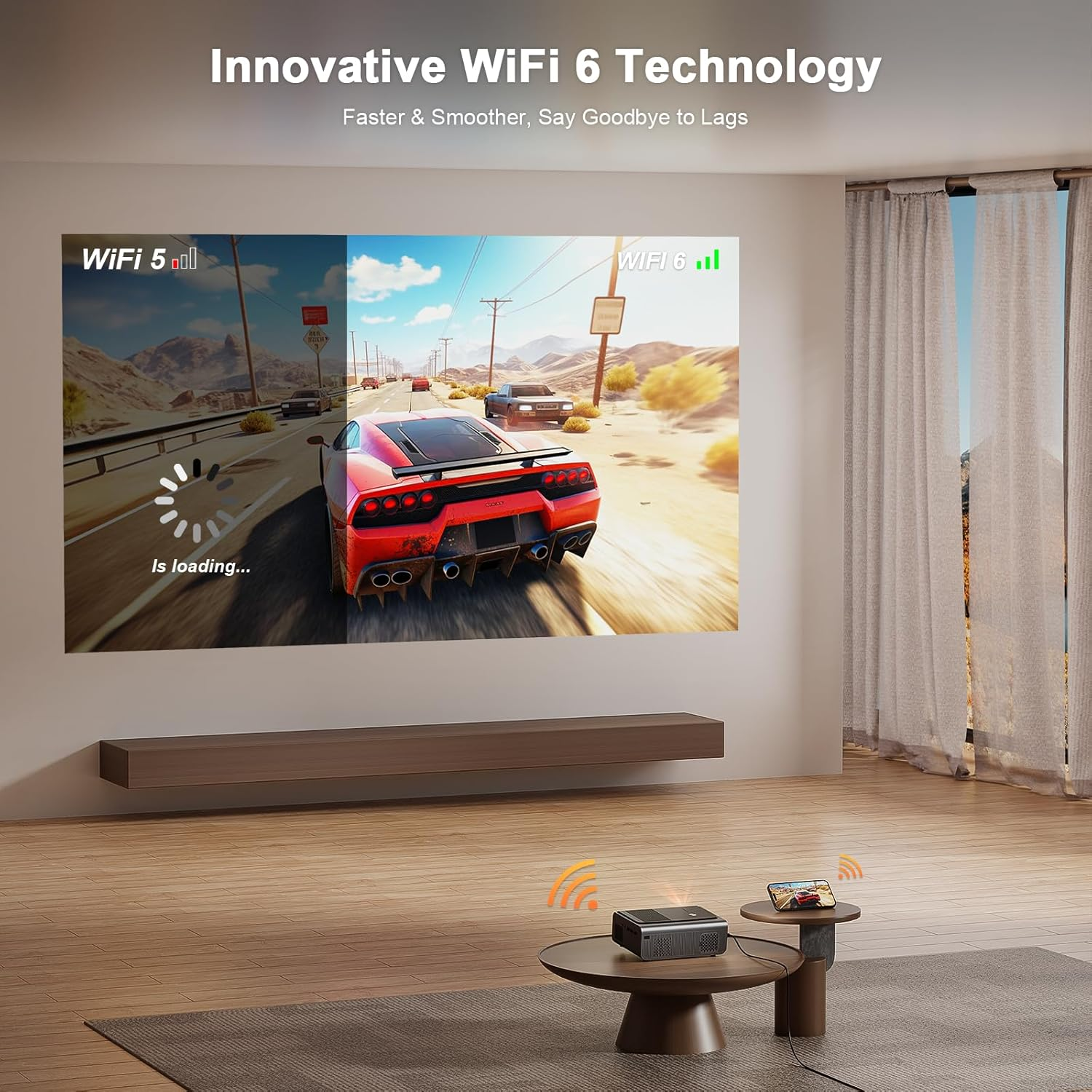 [Built-In Apps & Auto Focus/Keystone] Smart Projector 4K with Wifi and Bluetooth, VOPLLS 600ANSI Native 1080P Outdoor Projector, PPT, 50% Zoom Home Theater Movie Projector for Bedroom/Ios/Android image number 5