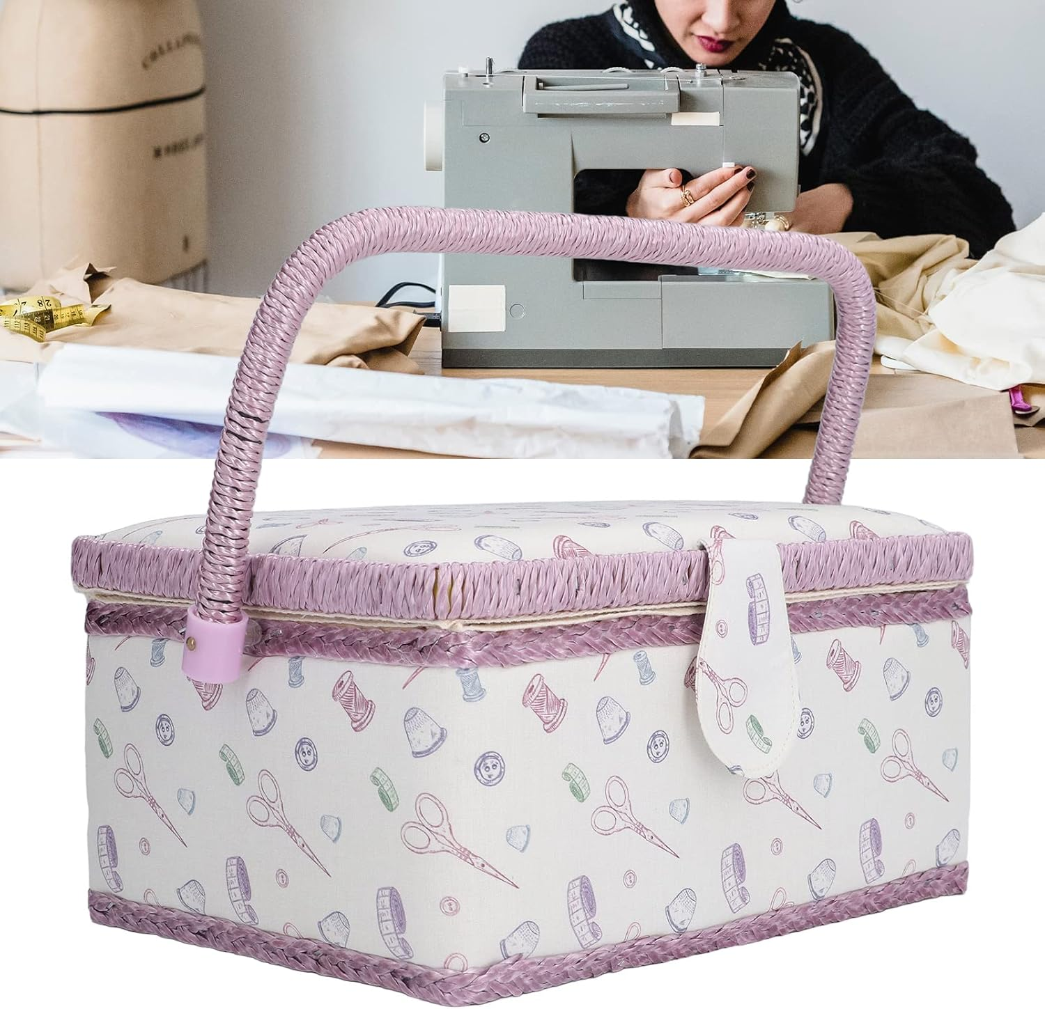 Sewing Box Organizer, Premium Material, Wide Application, Good Order, Classic Appearance, Portable Size - with Pincushion and Mini Pocket - Purple, Ideal Gift image number 5
