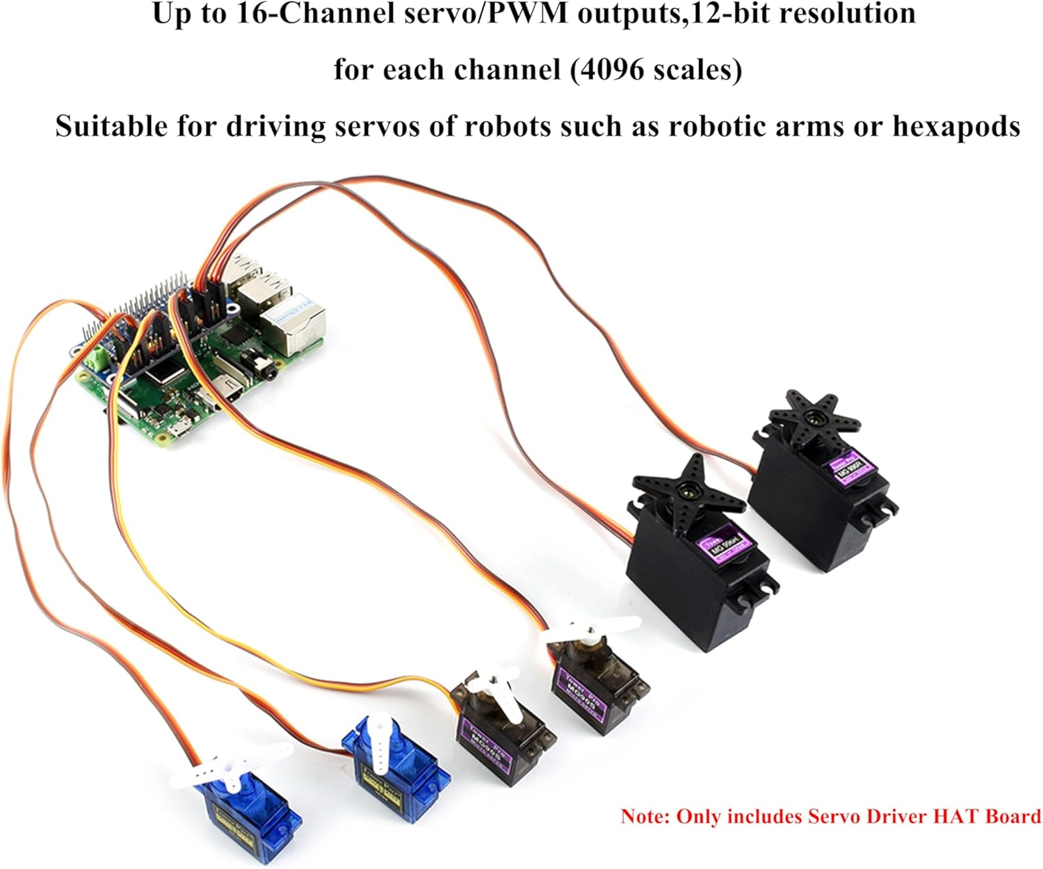 PWM Servo Motor Driver HAT Compatible with Raspberry Pi 5/4/3B+/ 3B Zero/Zero W/Zero WH and Jetson Nano, 16-Channel 12-Bit I2C Interface Straight Pinheader