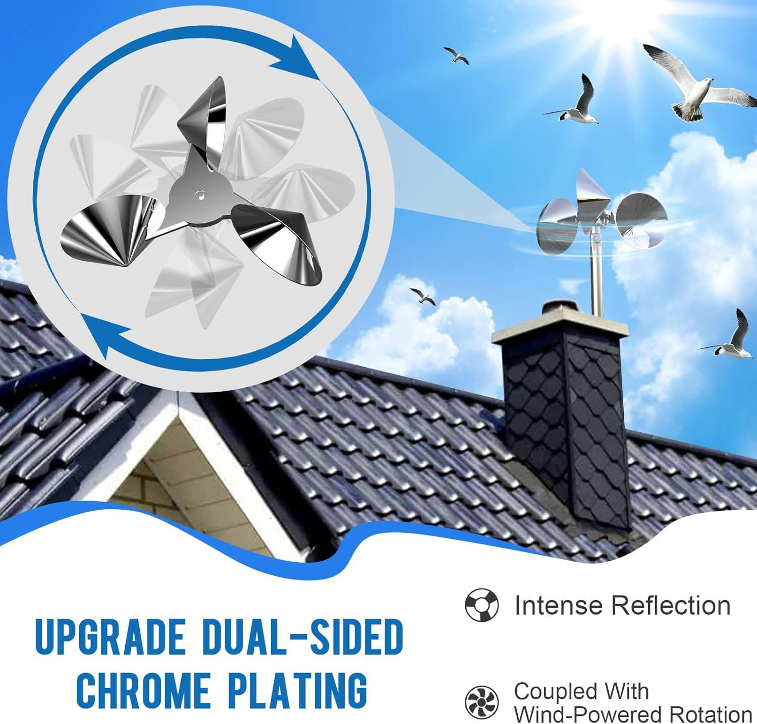 Bird Reflectors Spinning Wind Powered，Bird Scare Reflective Device Keep Bird Pigeon Woodpeckers and Sparrows Away for Outdoor Patio, Yard, Garden, Rooftop and Vegetable Gardens image number 1