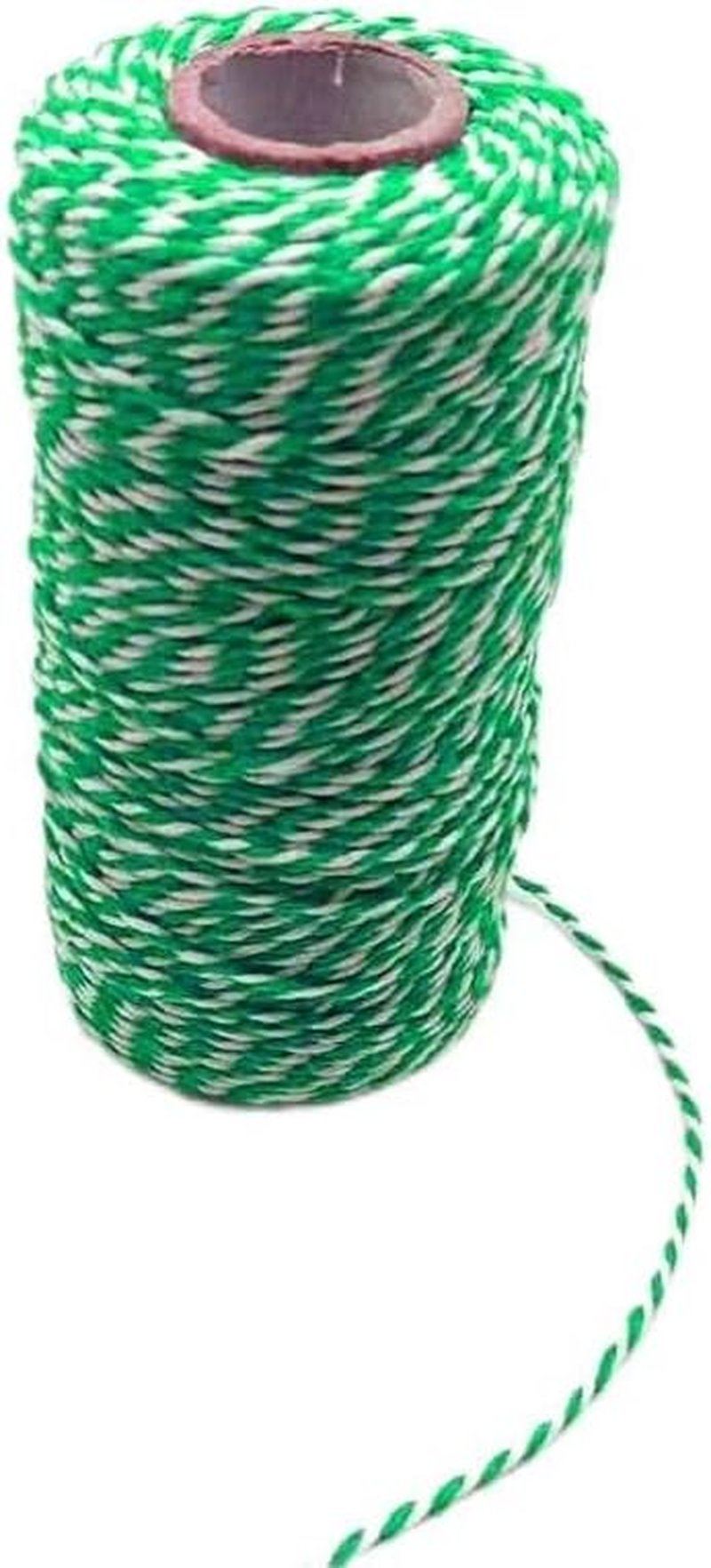 LORJE Twine 2 Pc Green White Cotton Twine and Red White Cotton String Rope Ribbon Cord for Wrapping, Baking, Butchers, DIY Crafts, Christmas Holiday Decorations,656 Feet image number 1