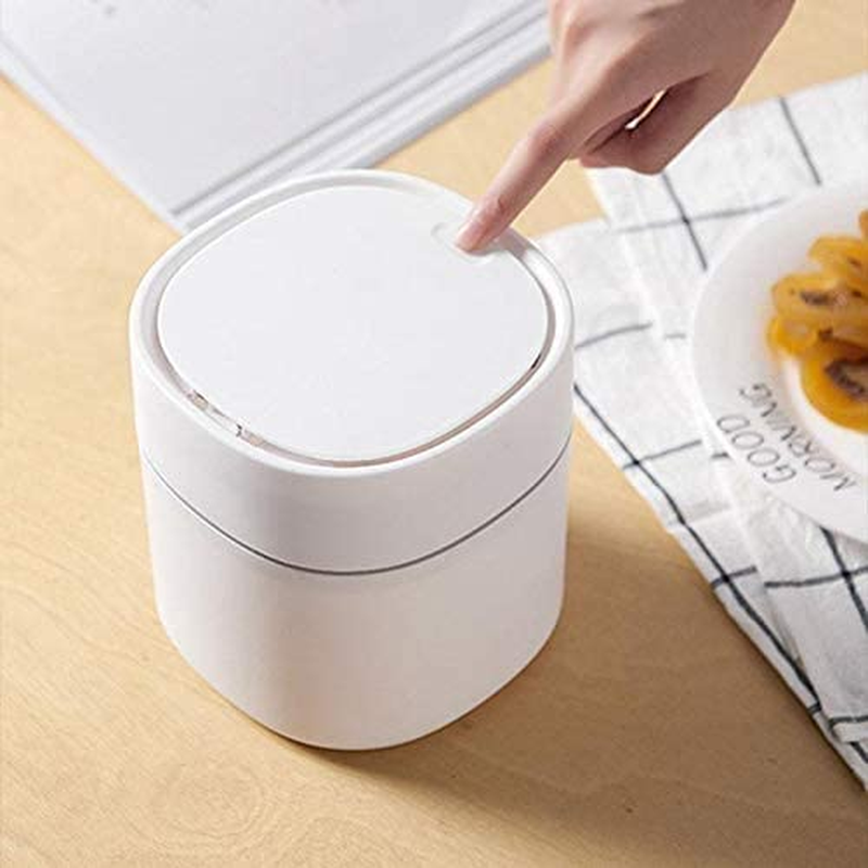 Mini Recycle Bin Plastic Trash Can Creative Desktop Trash Can with Lid Small Home Office Cleaning Trash Can Button Desktop Storage Trash Can image number 1