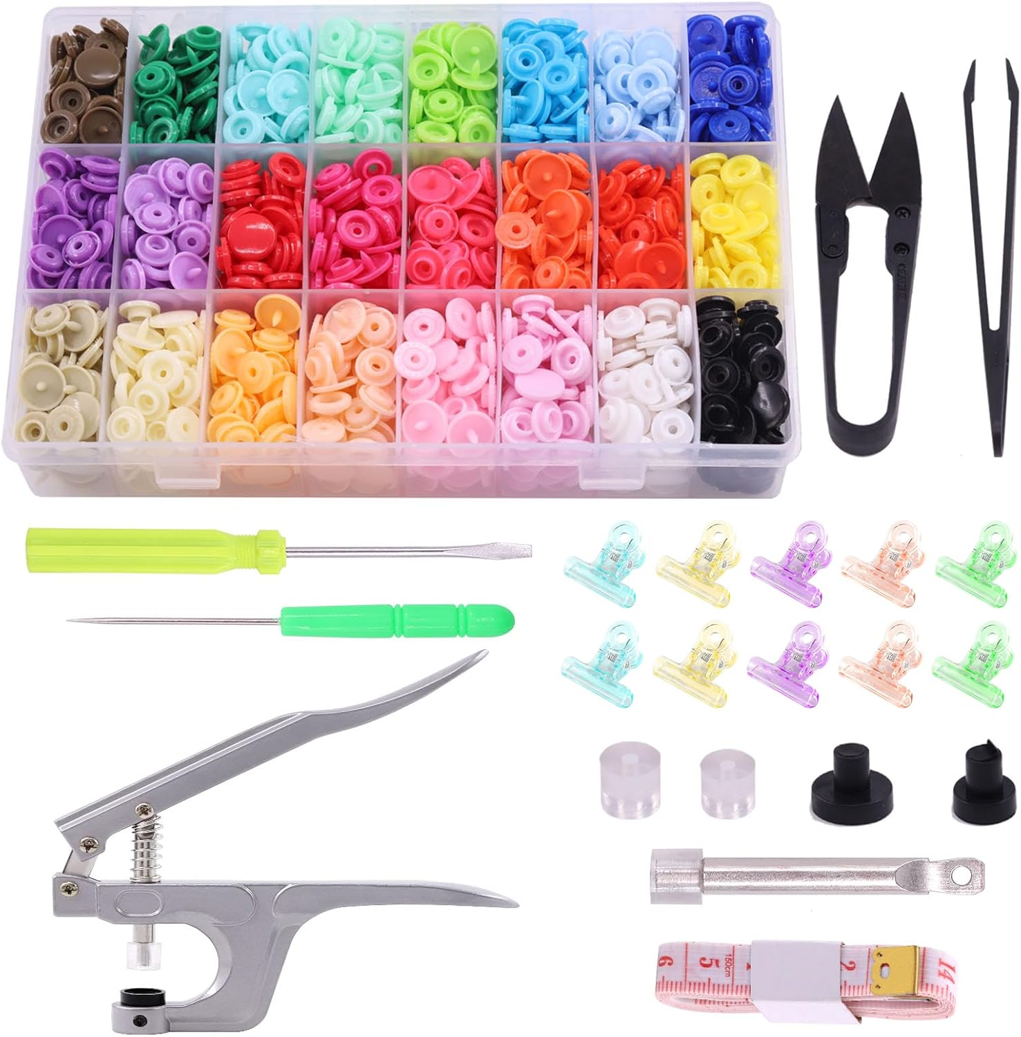 Mardatt 405 Pcs Snaps Plastic Buttons with Snaps Pliers Set 24 Color Plastic No-Sew Buttons Snaps Fasteners Setter Hand Tools with Sewing Clips for Clothes Sewing, DIY Projects in Storage Box image number 6