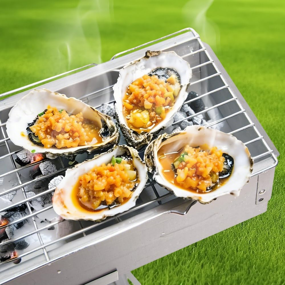 ALSTON Portable Charcoal Grill Rectangular Folding Stainless Steel BBQ Grill L100Xw18Cm for Skewer and Kebabs with Storage Shelf Outdoor Camping Patio Cooking image number 6