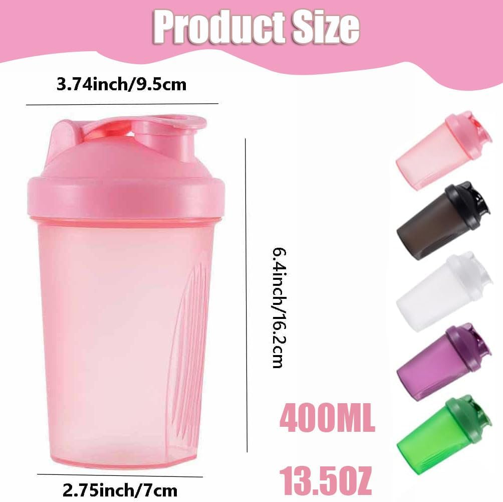 Protein Shaker Bottle - Shaker with Stainless Steel Mixing Ball, BPA - and Dehp-Free, Leakproof Flip on Lid - Perfect for Mixing Powdered Supplement Shakes - 400Ml (Pink) - Pink image number 2