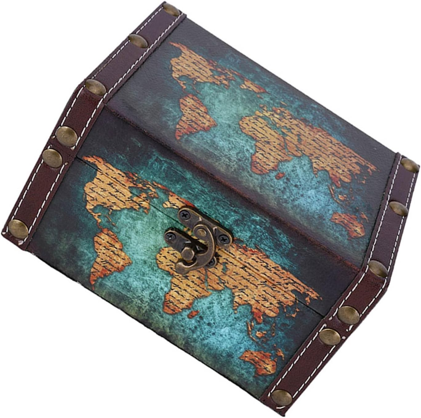 Wooden Storage Box European Style Vintage Jewelry Organizer for Home Office Decor Green Map Pattern image number 4