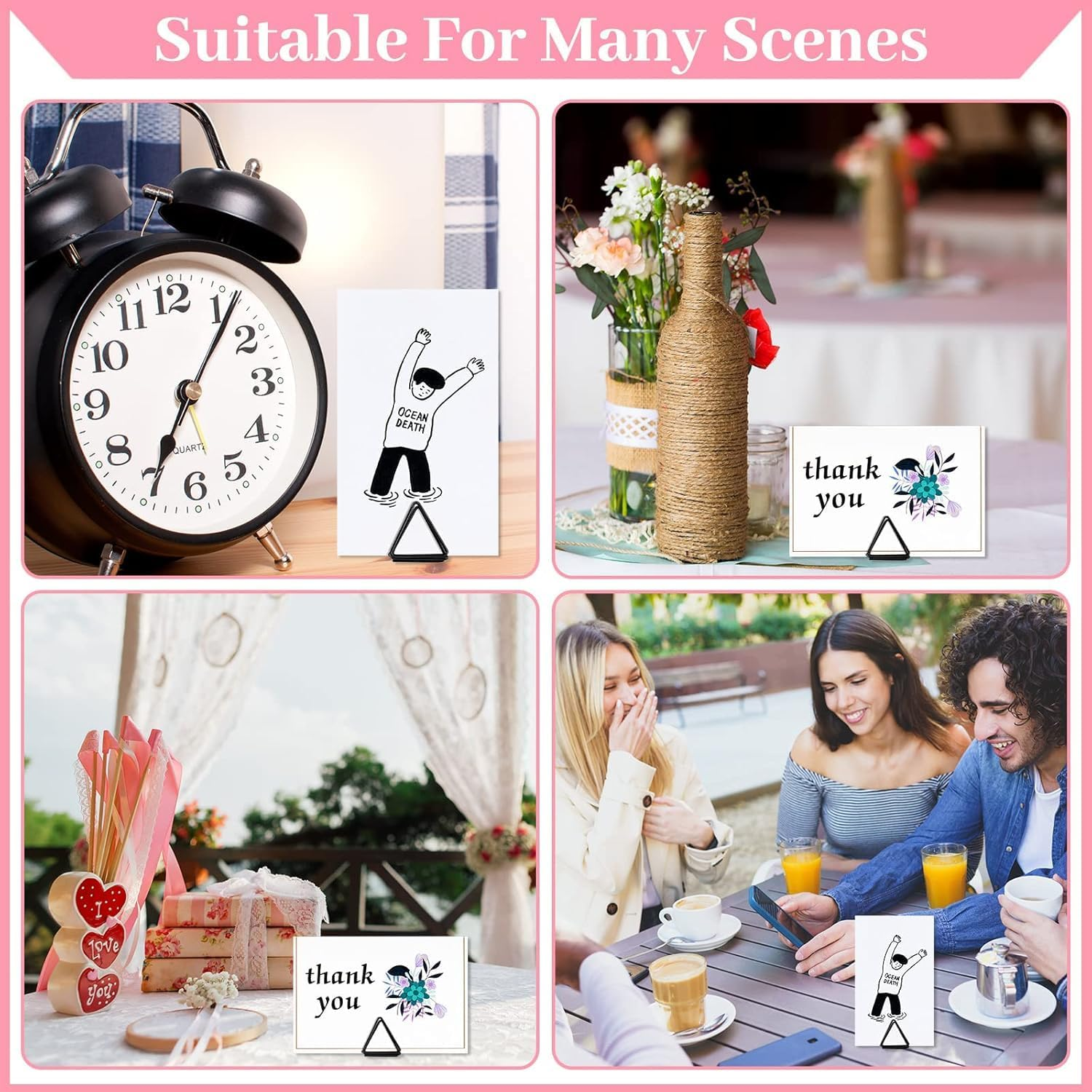 60 Pieces Place Card Holder Wedding Table Number Holder Triangle Shape Table Card Holder Photo Picture Holder Stand Clip for Wedding Party Baby Shower, Suitable for Small Card(Black) image number 1
